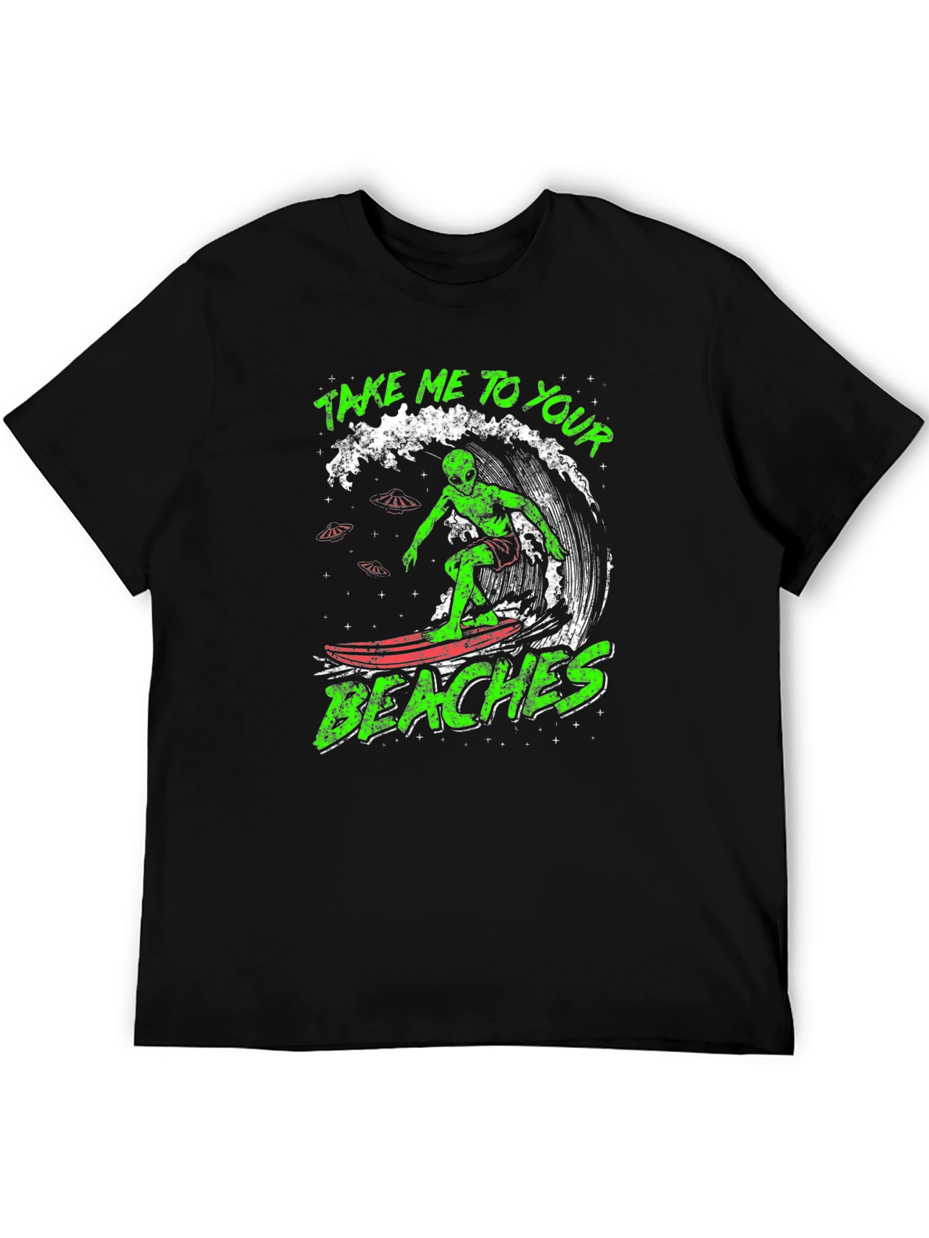 Alien Surfing Graphic Tee - Take Me To Your Beaches