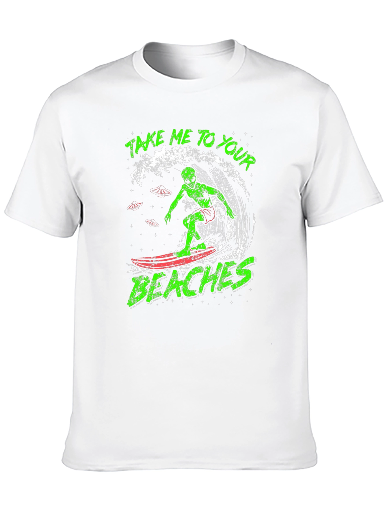 Alien Surfing Graphic Tee - Take Me To Your Beaches