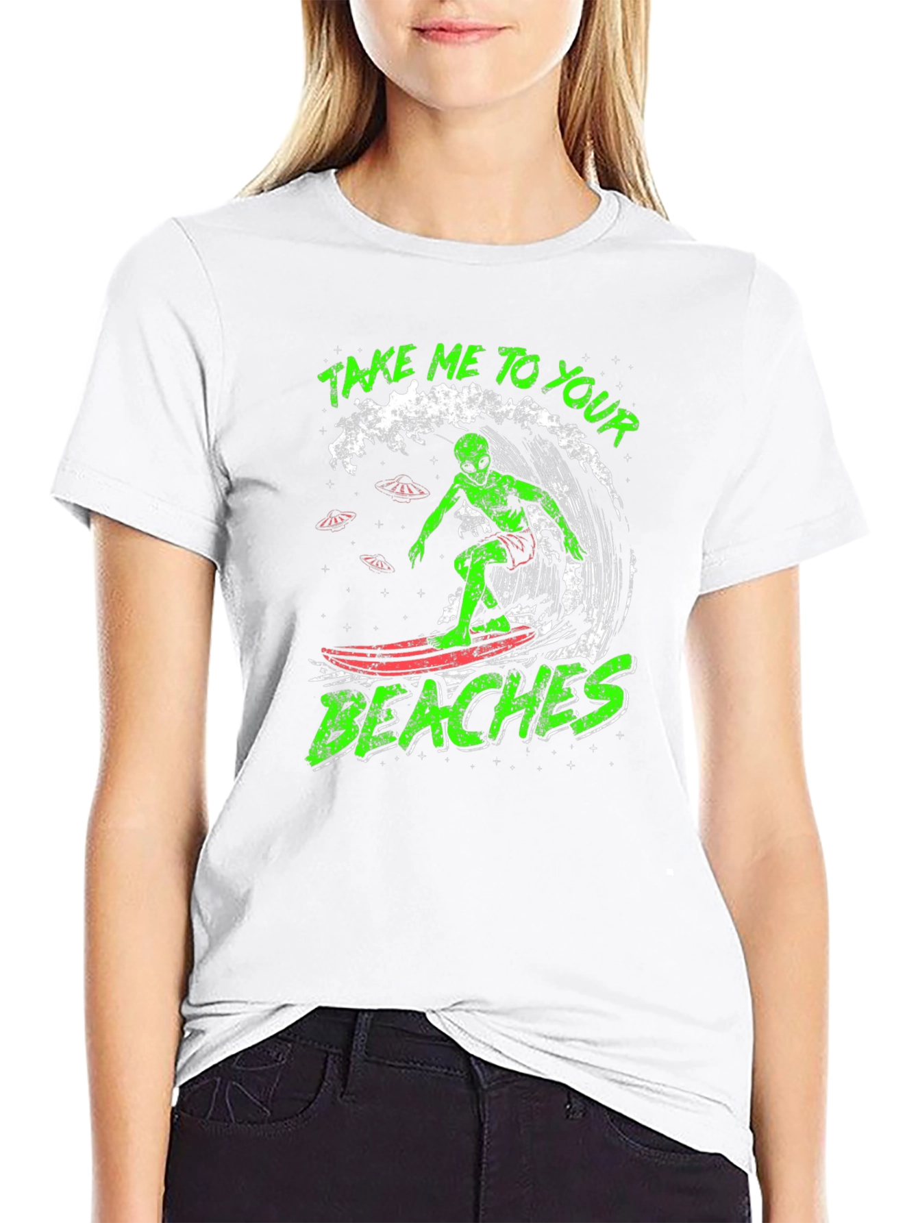 Alien Surfing Graphic Tee - Take Me To Your Beaches