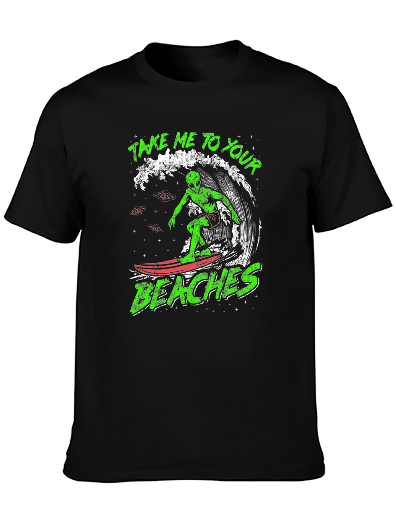 Alien Surfing Graphic Tee - Take Me To Your Beaches