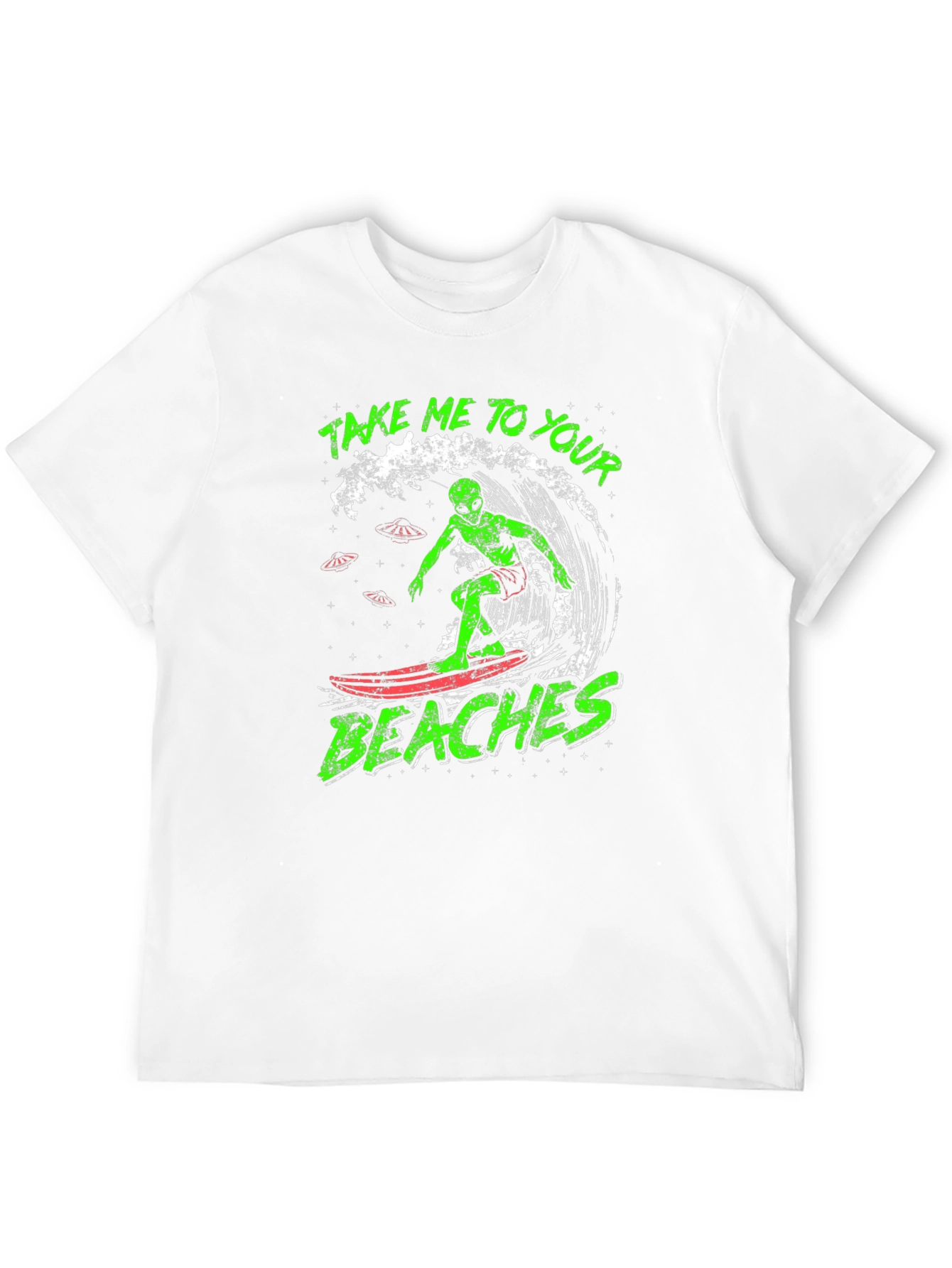 Alien Surfing Graphic Tee - Take Me To Your Beaches