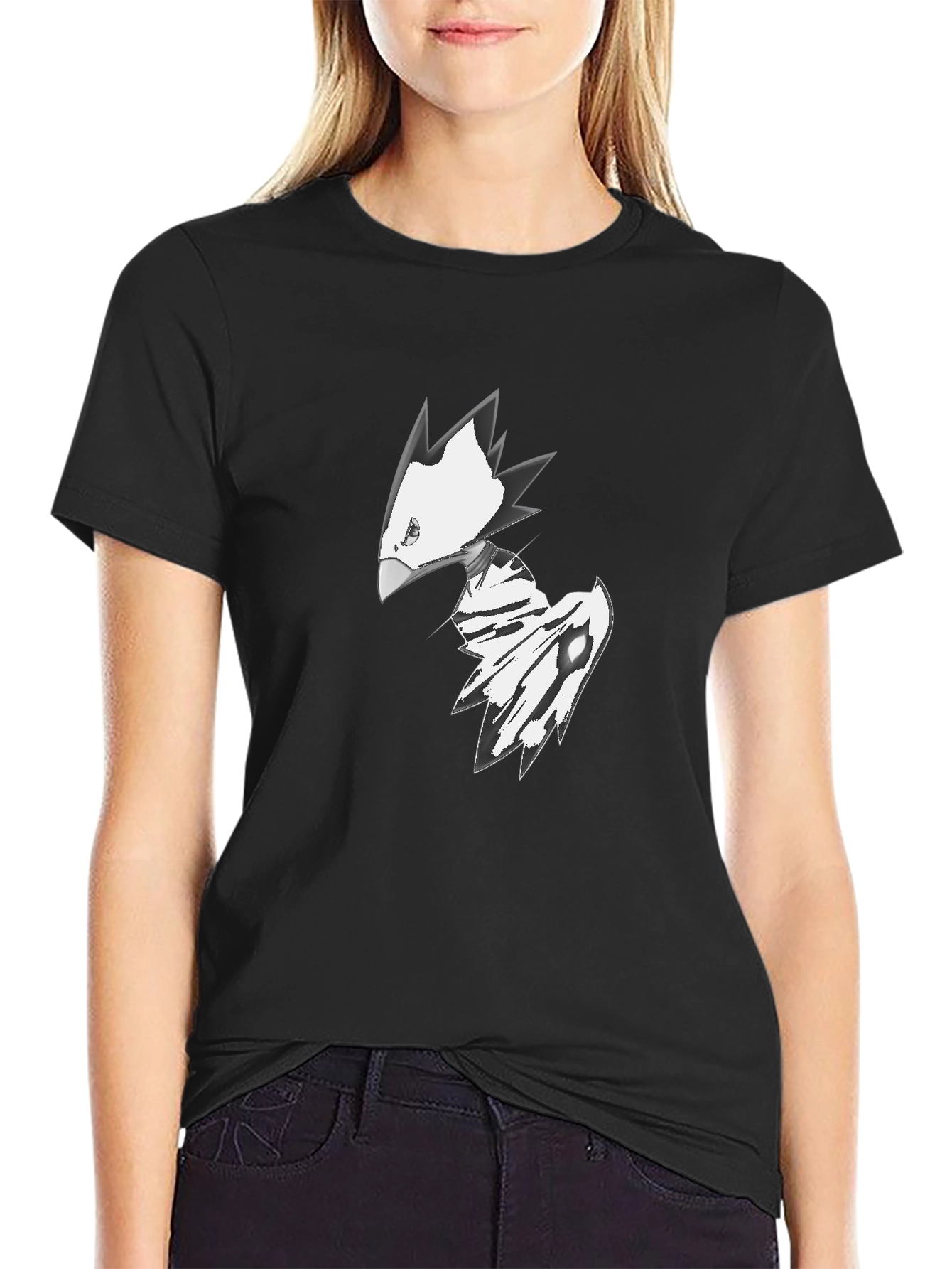 Abstract Bird Graphic Tee - Black