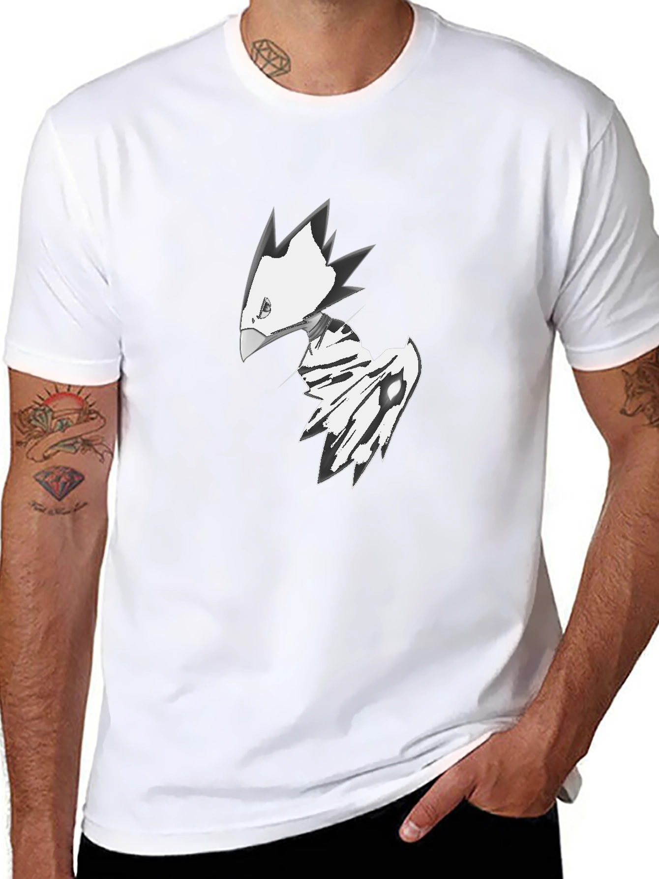 Abstract Bird Graphic Tee - Black