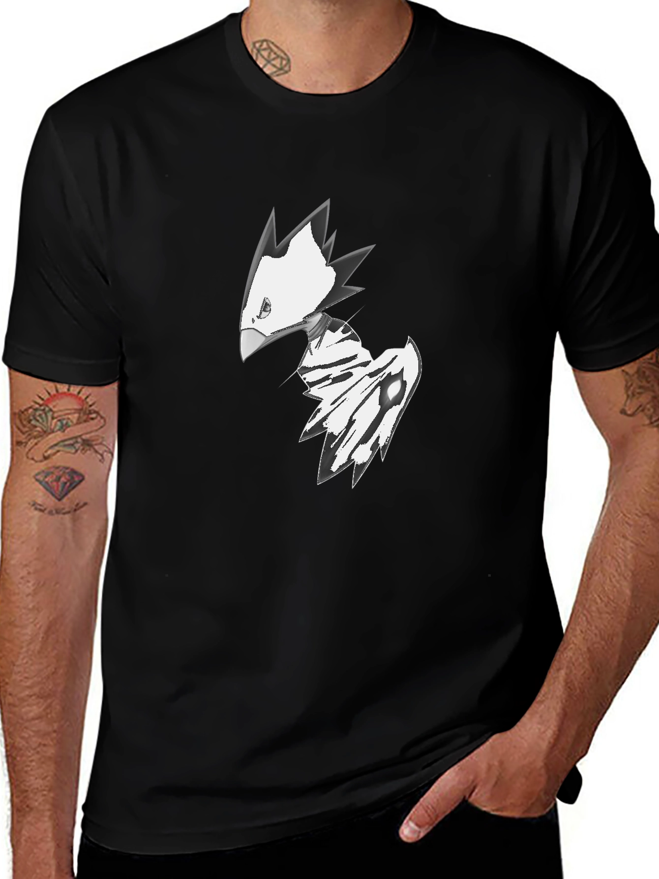 Abstract Bird Graphic Tee - Black