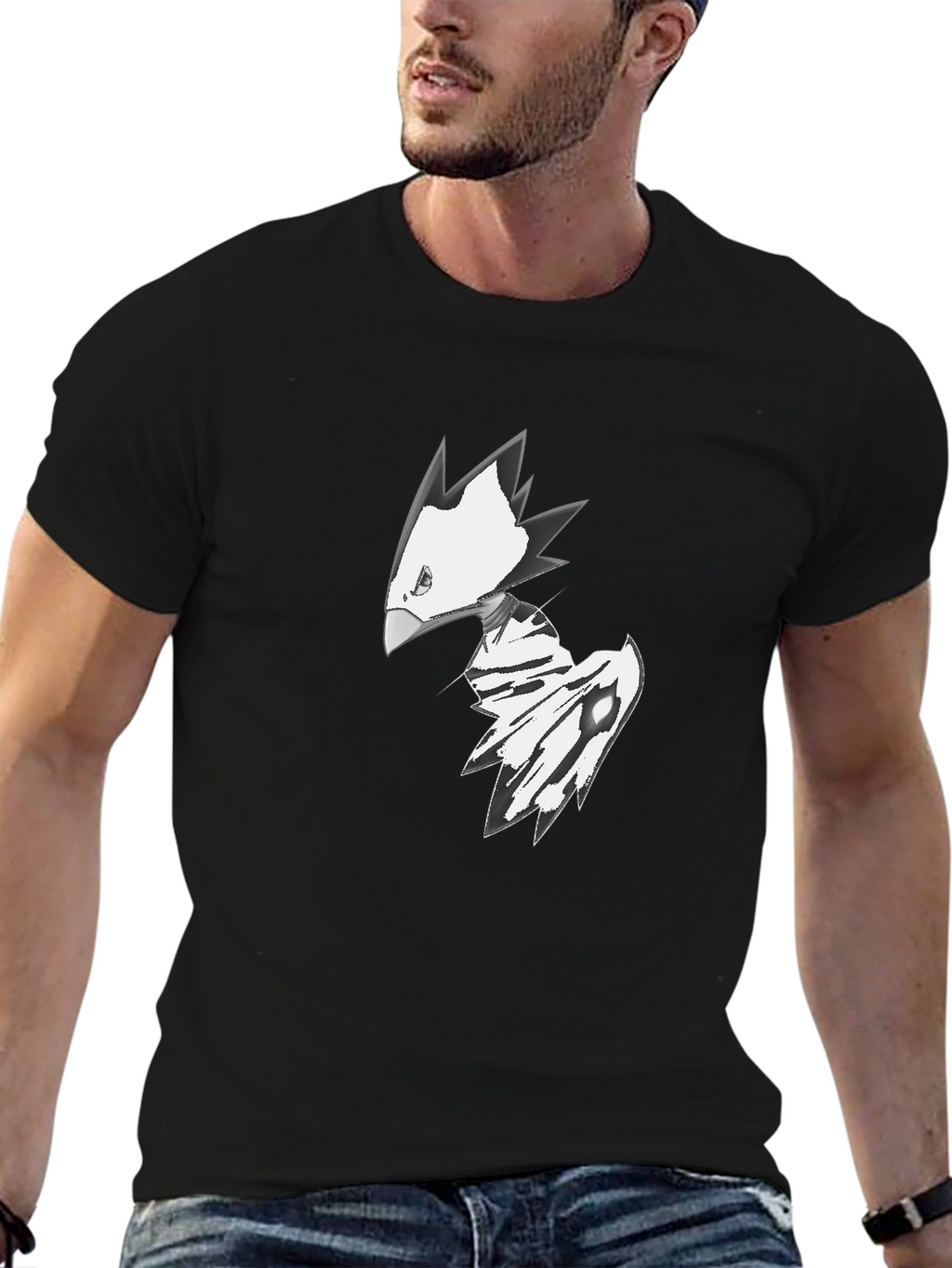 Abstract Bird Graphic Tee - Black