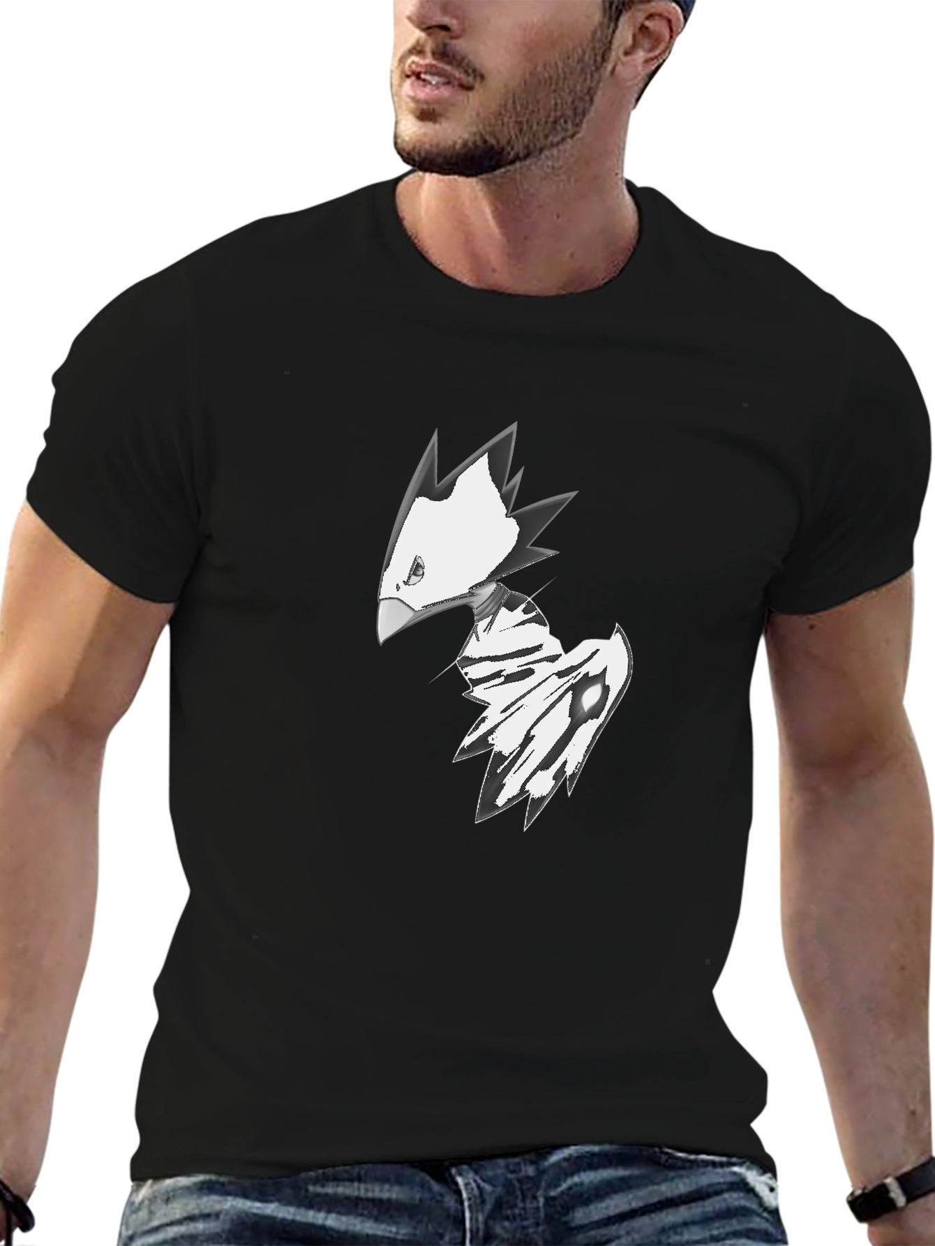 Abstract Bird Graphic Tee - Black