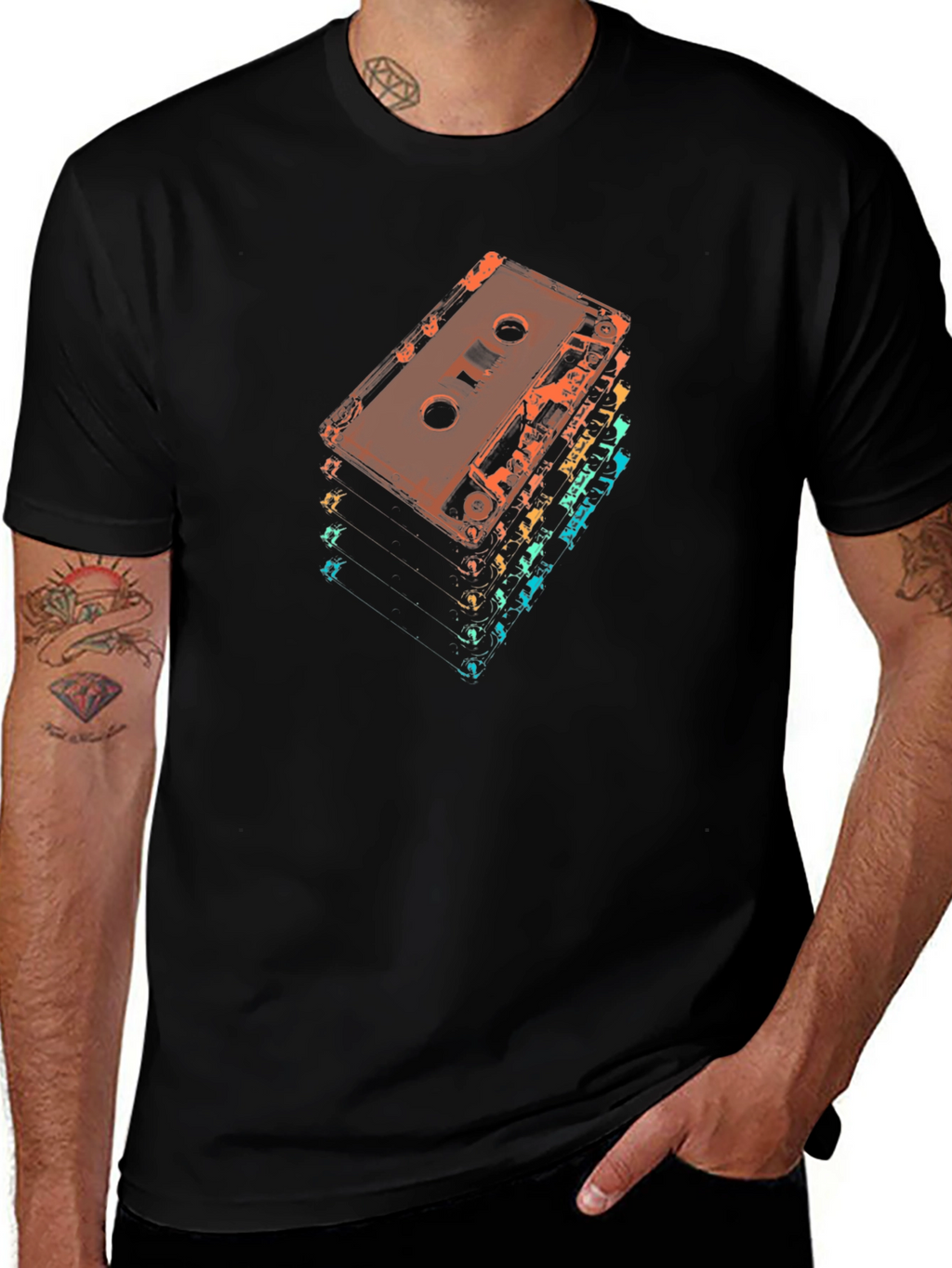 Retro Cassette Tape Stack Graphic T-Shirt