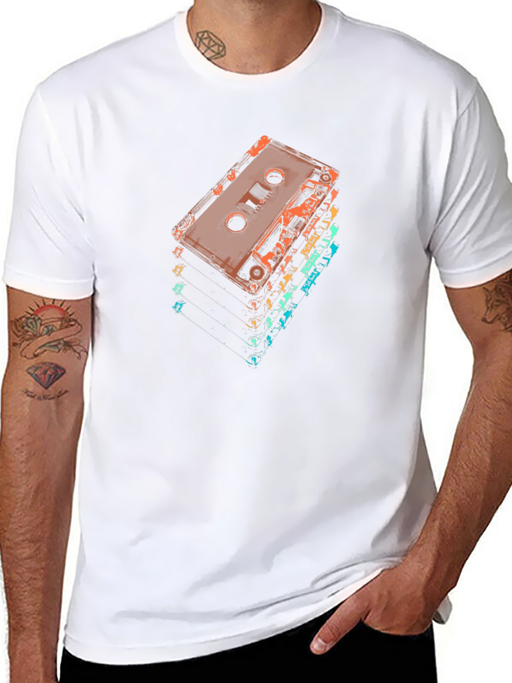 Retro Cassette Tape Stack Graphic T-Shirt
