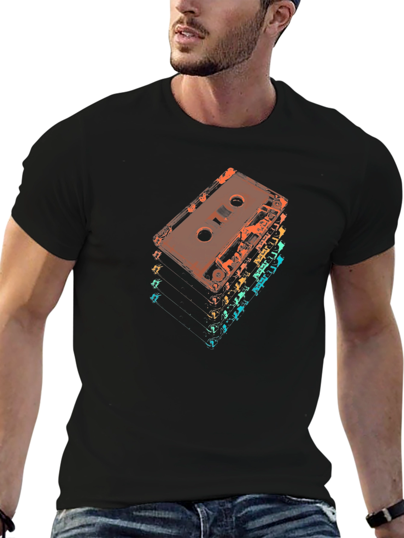 Retro Cassette Tape Stack Graphic T-Shirt