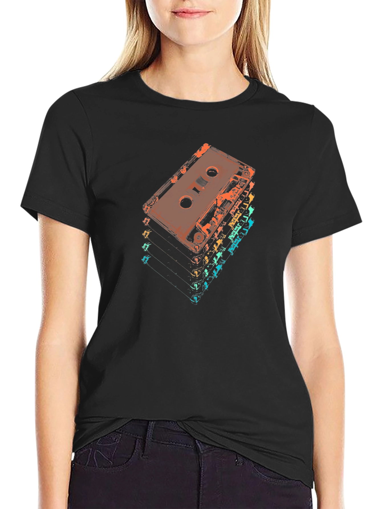 Retro Cassette Tape Stack Graphic T-Shirt