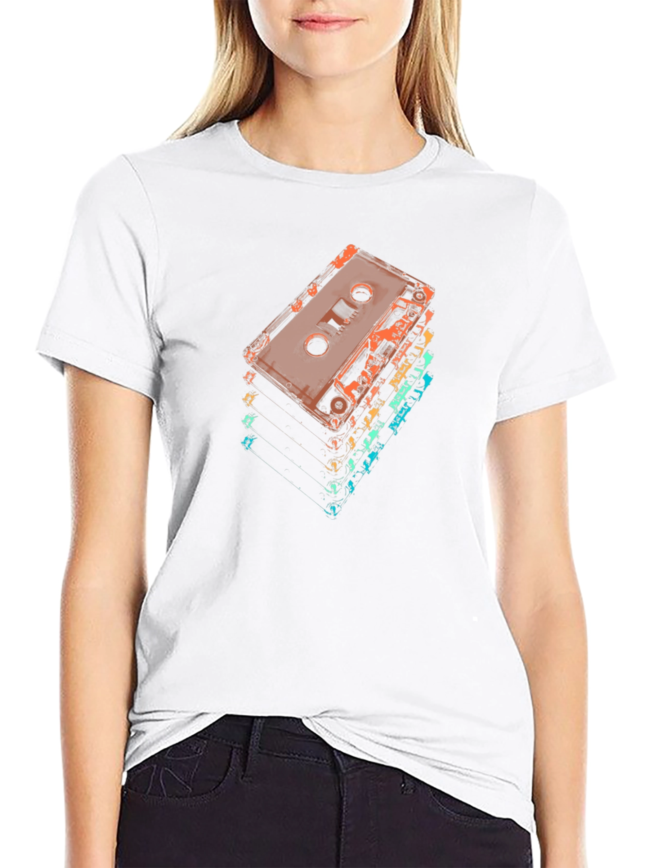 Retro Cassette Tape Stack Graphic T-Shirt