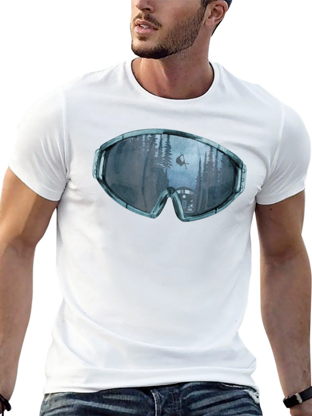 Ski Goggles Reflection Graphic Tee - Black