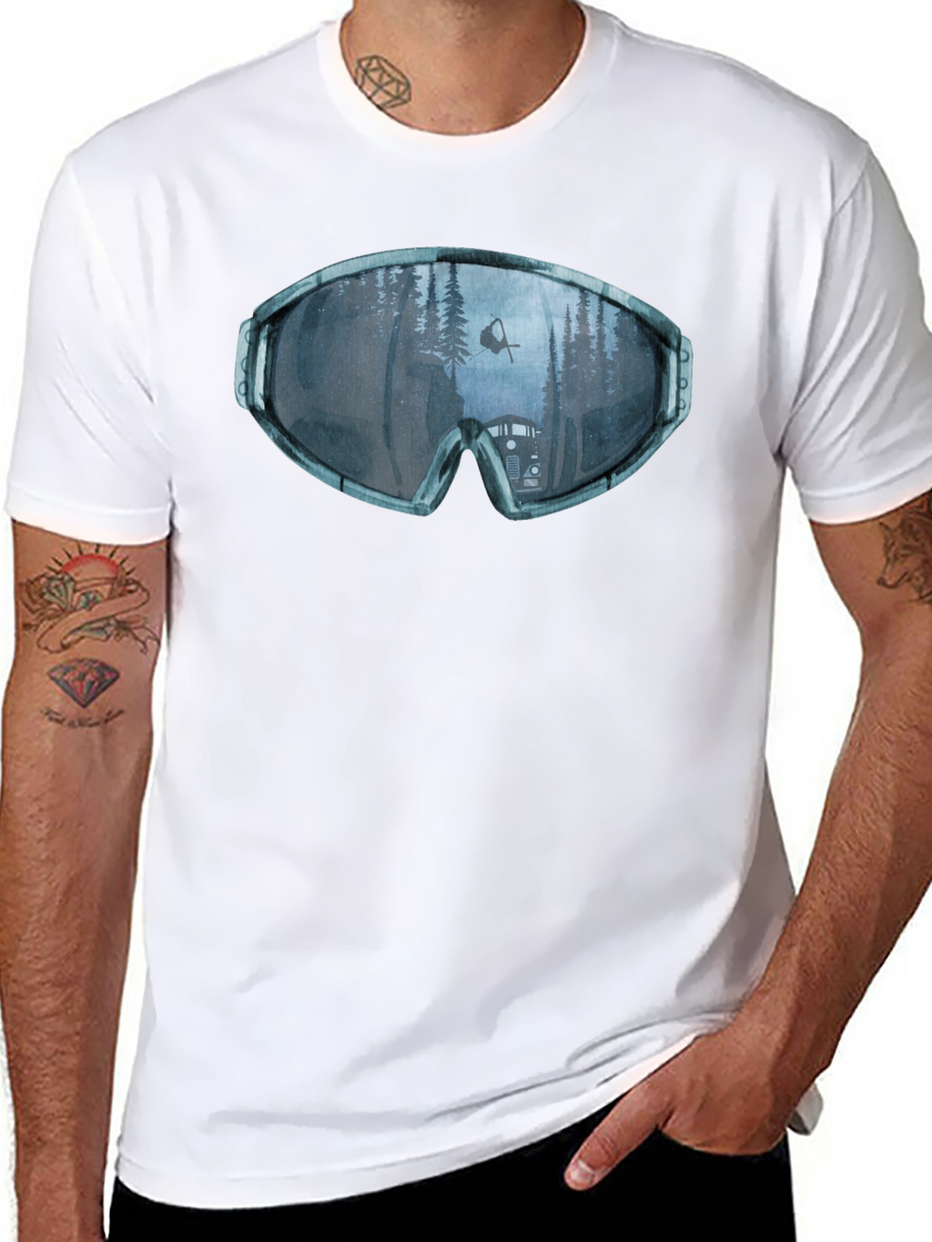 Ski Goggles Reflection Graphic Tee - Black