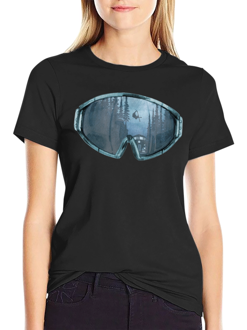 Ski Goggles Reflection Graphic Tee - Black