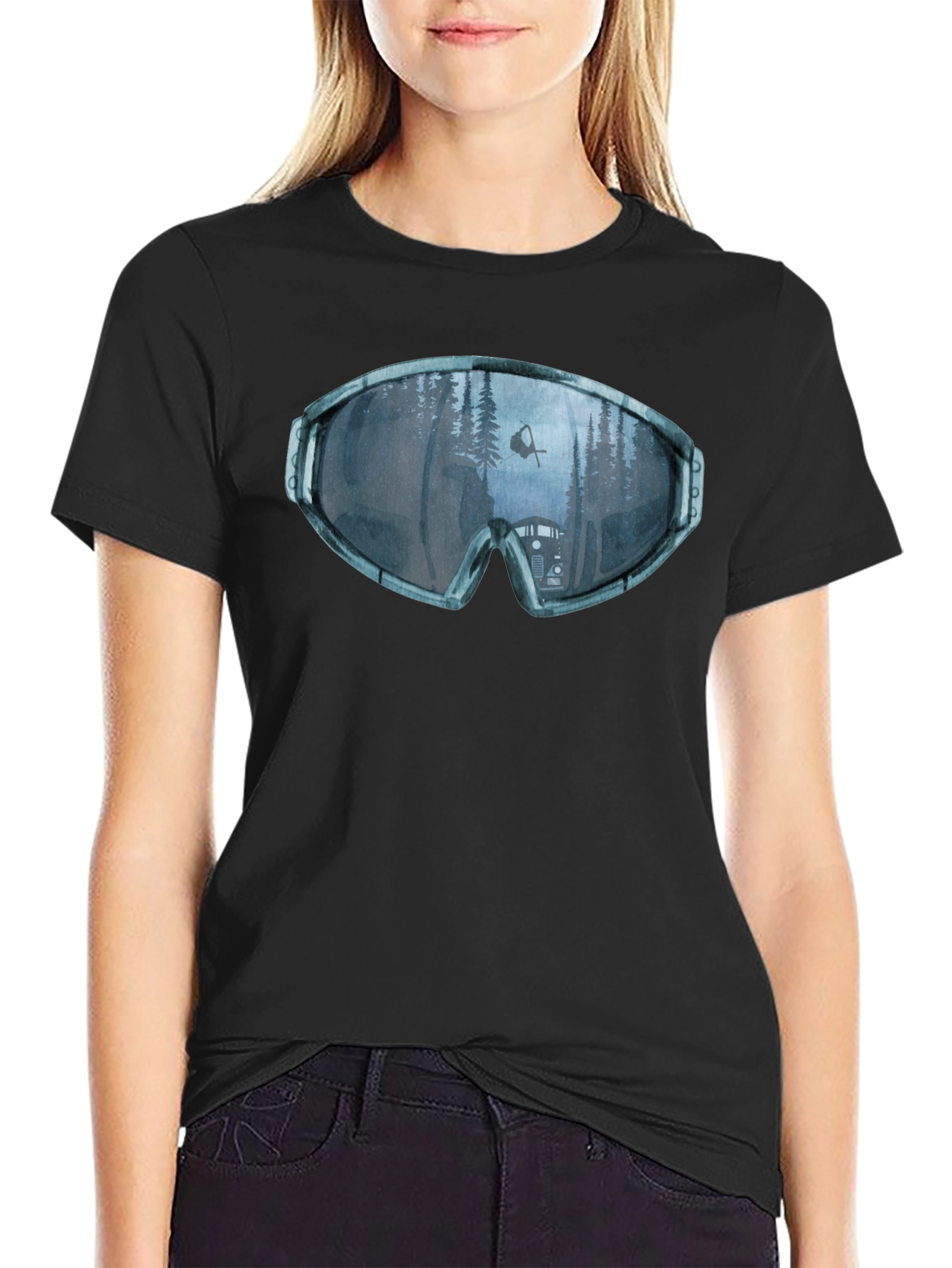 Ski Goggles Reflection Graphic Tee - Black
