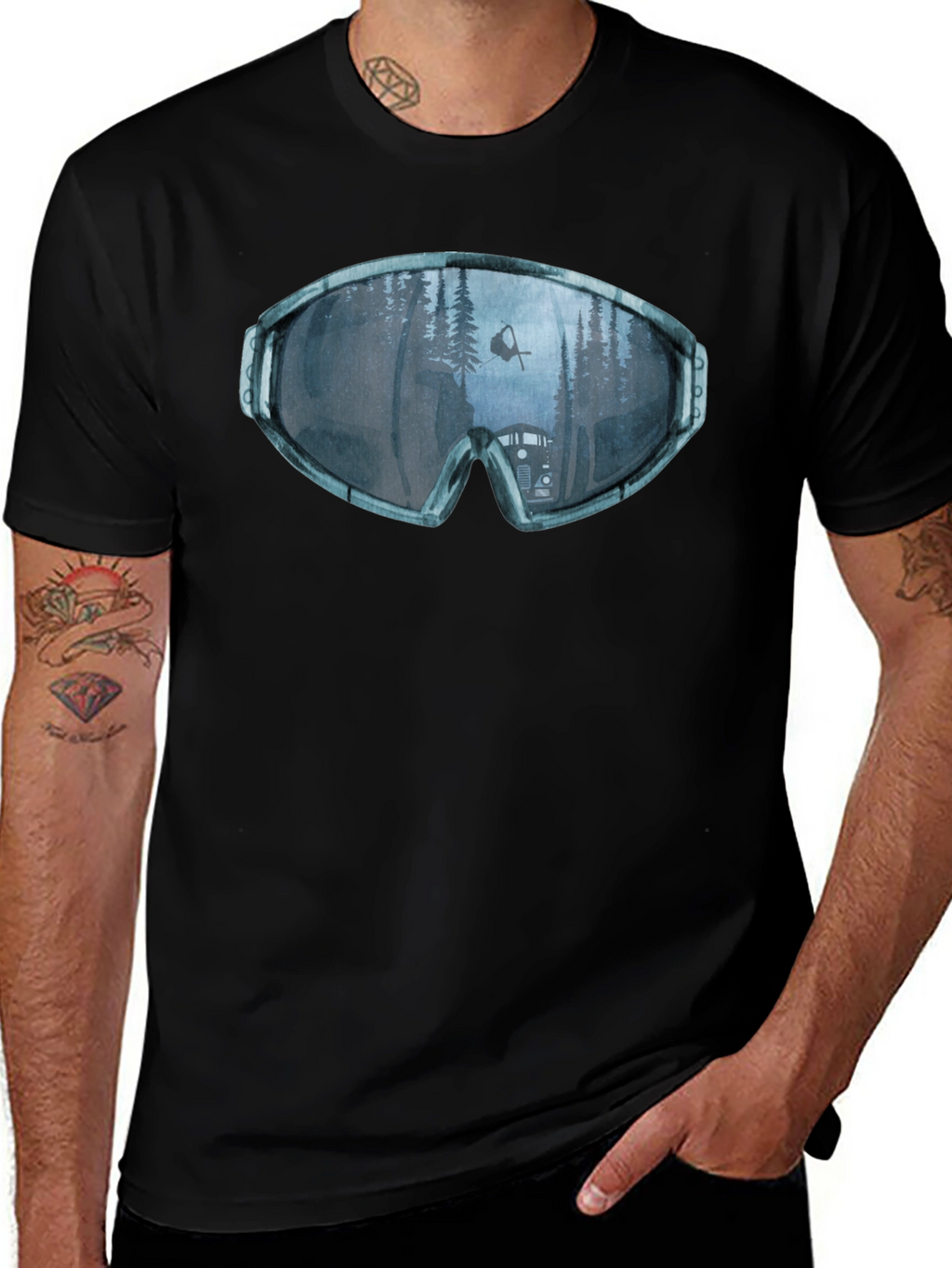 Ski Goggles Reflection Graphic Tee - Black