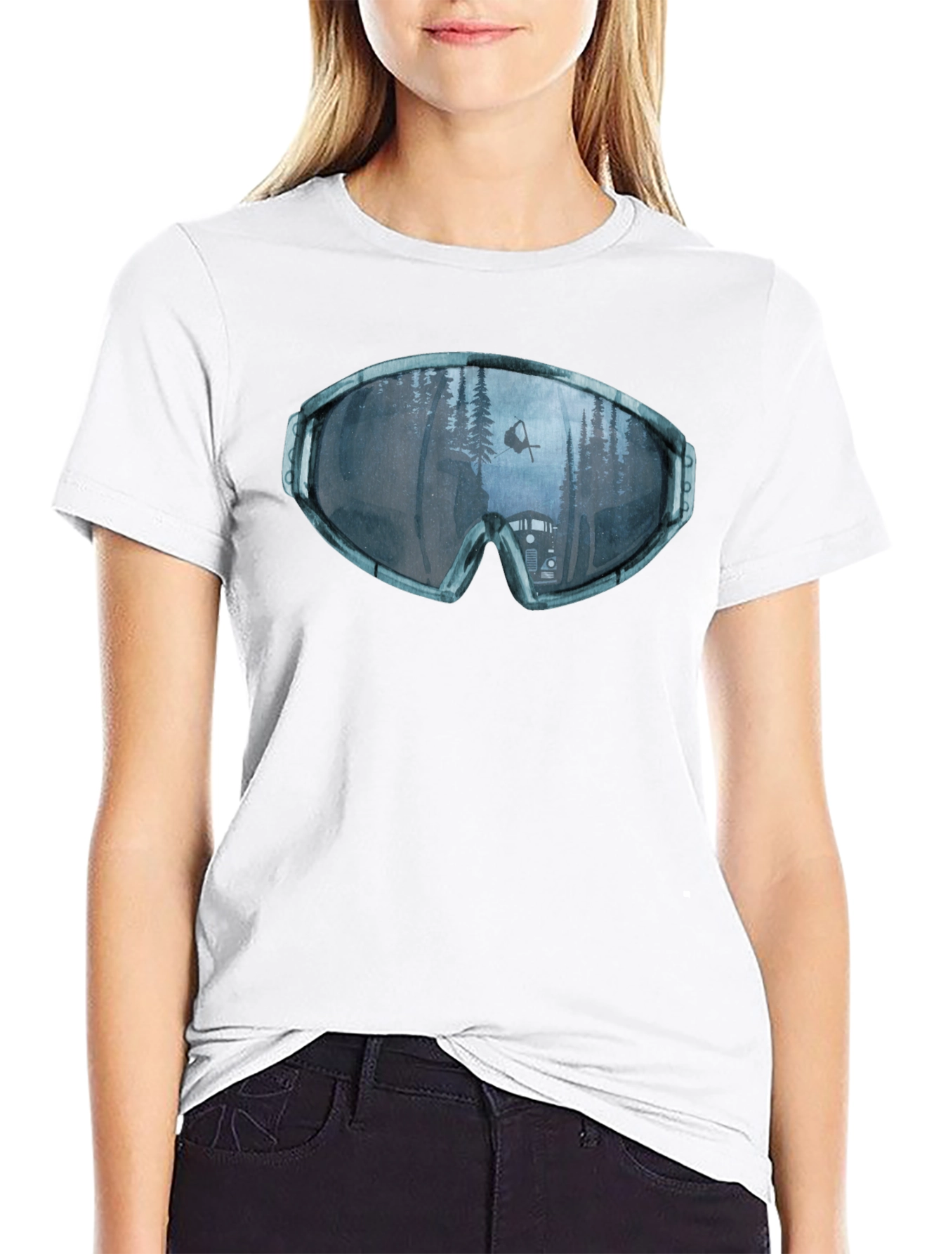 Ski Goggles Reflection Graphic Tee - Black