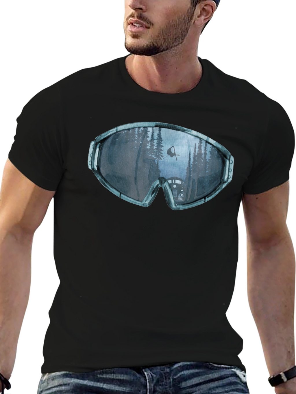 Ski Goggles Reflection Graphic Tee - Black