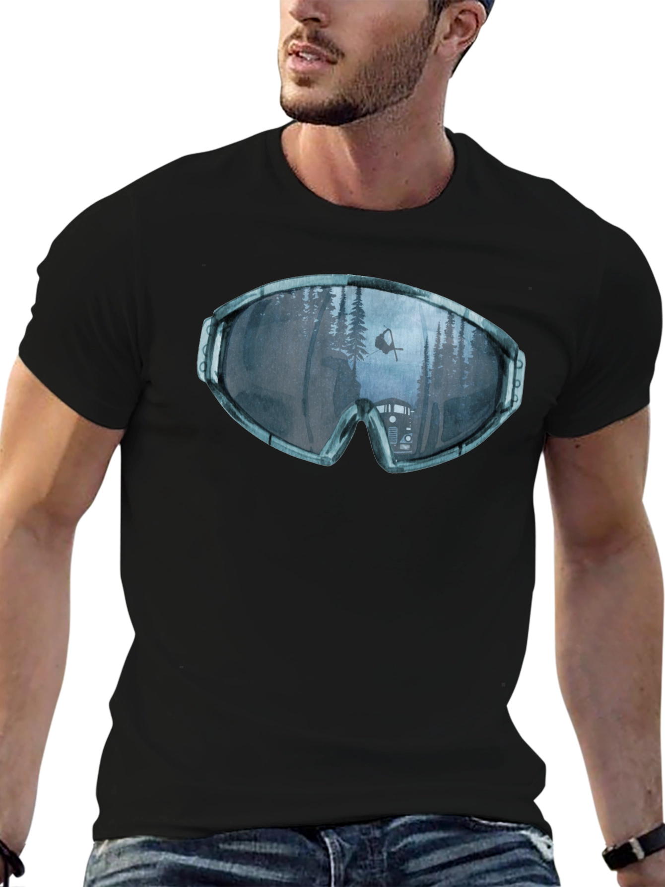 Ski Goggles Reflection Graphic Tee - Black