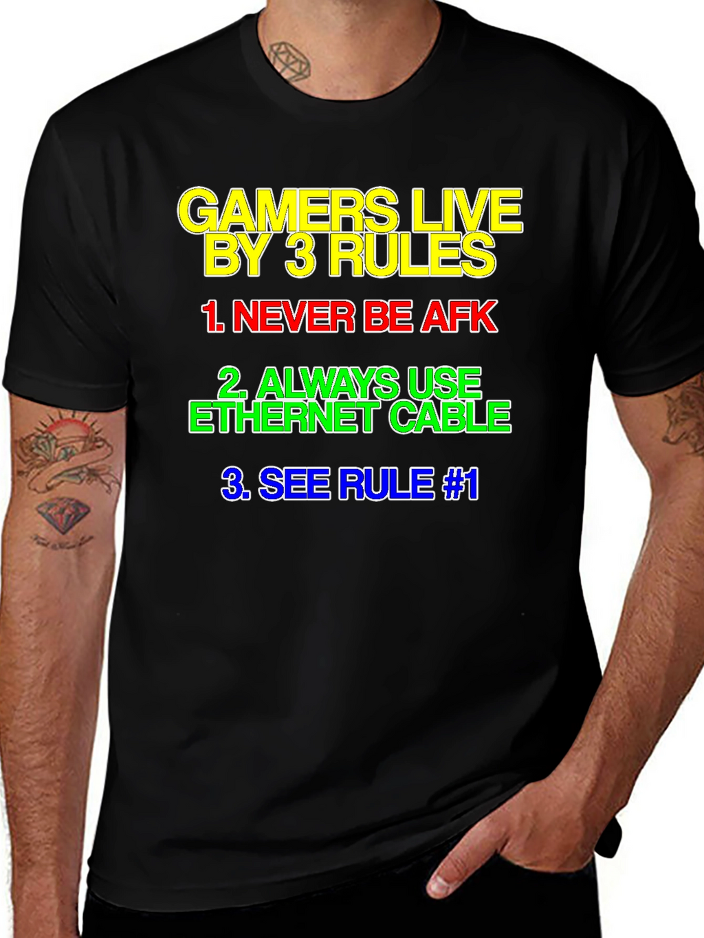 Gamers Live By 3 Rules T-Shirt - Black