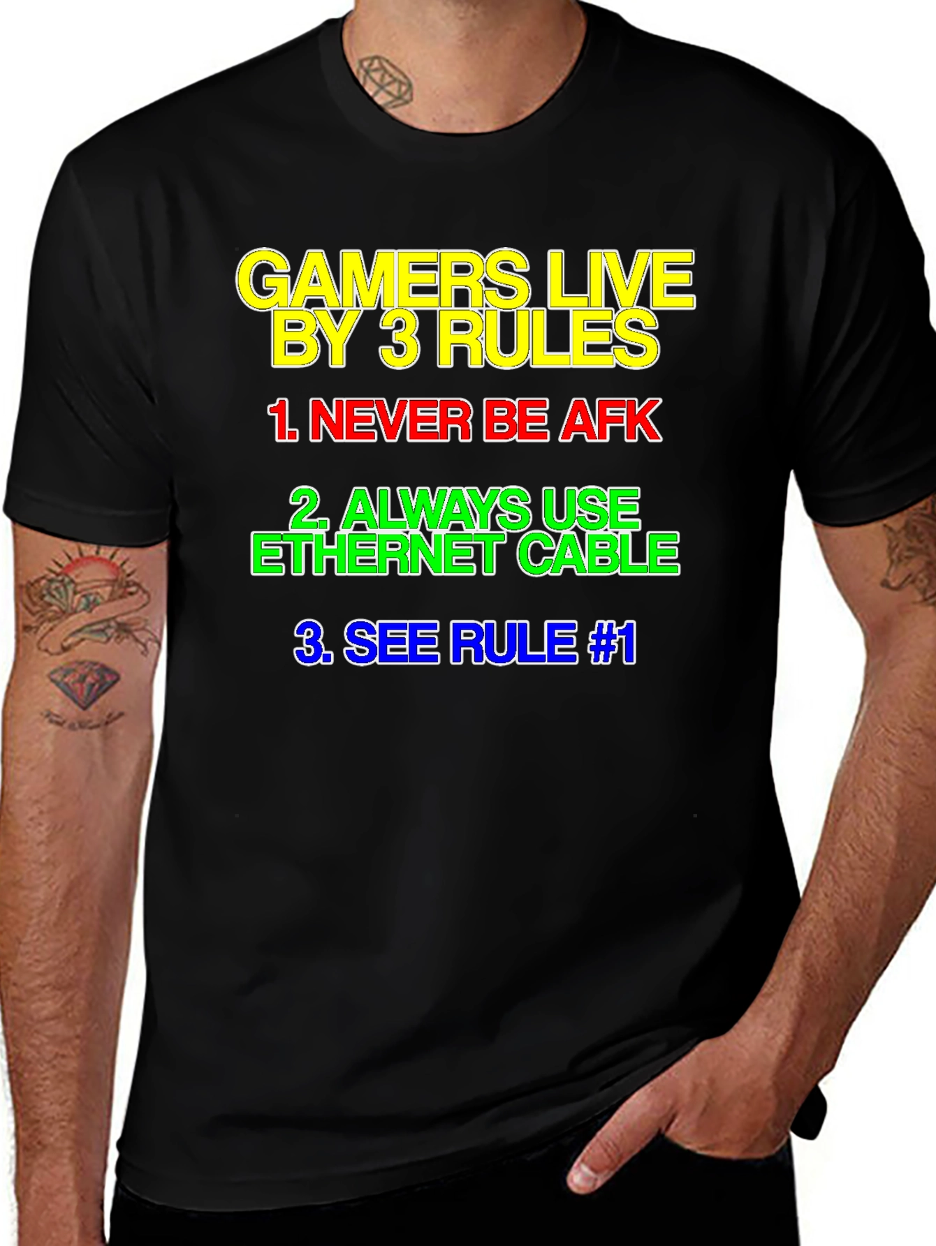 Gamers Live By 3 Rules T-Shirt - Black