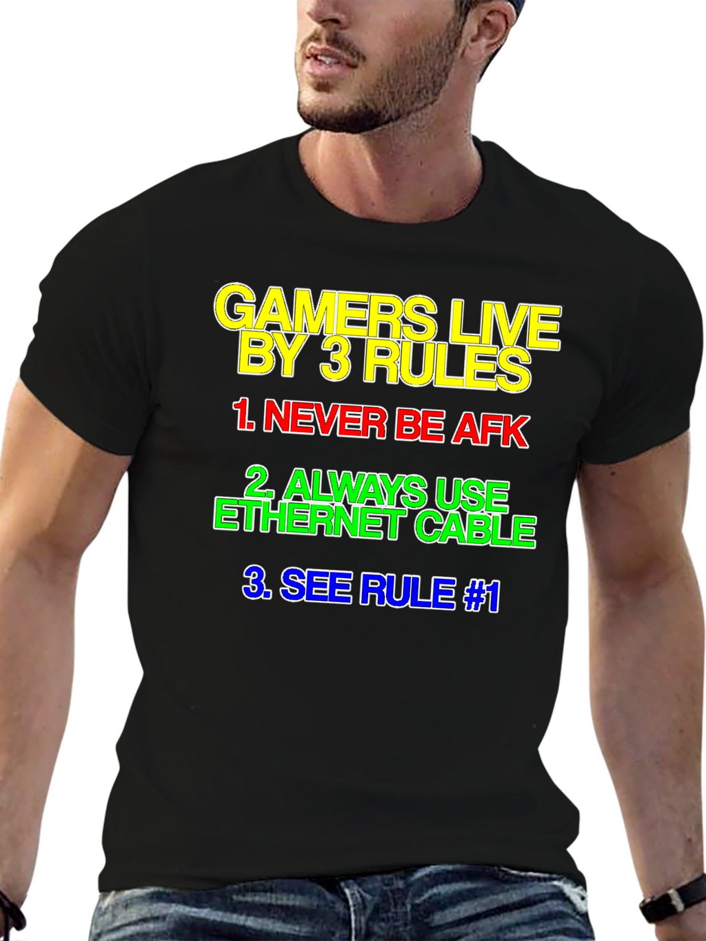 Gamers Live By 3 Rules T-Shirt - Black