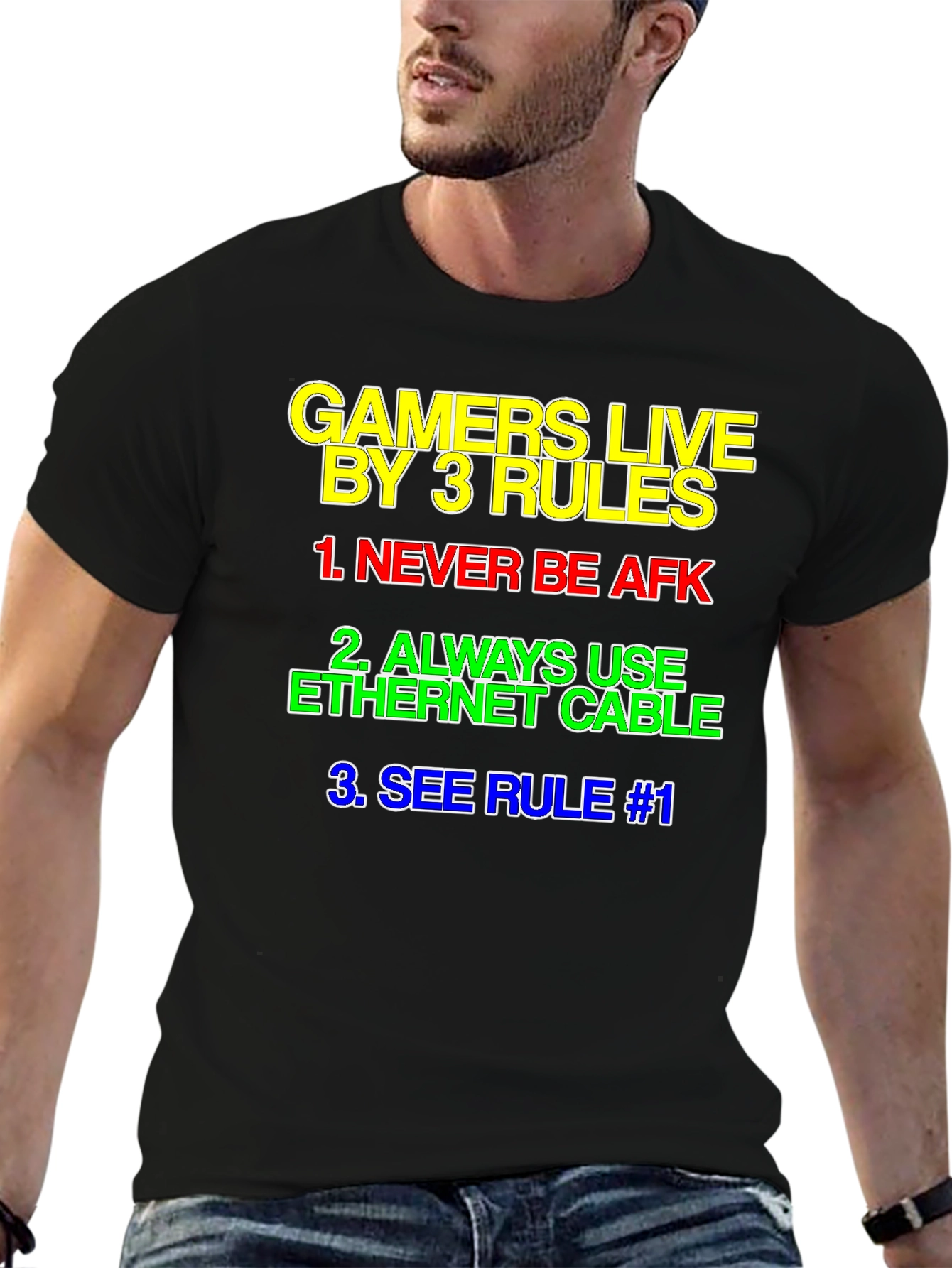 Gamers Live By 3 Rules T-Shirt - Black