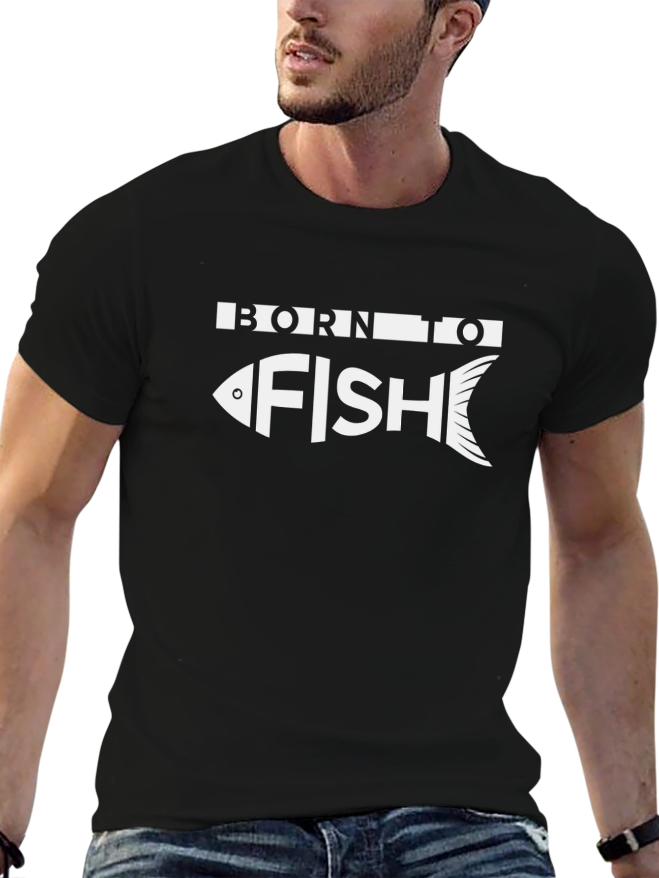 Born To Fish Graphic Tee - Black Cotton T-Shirt