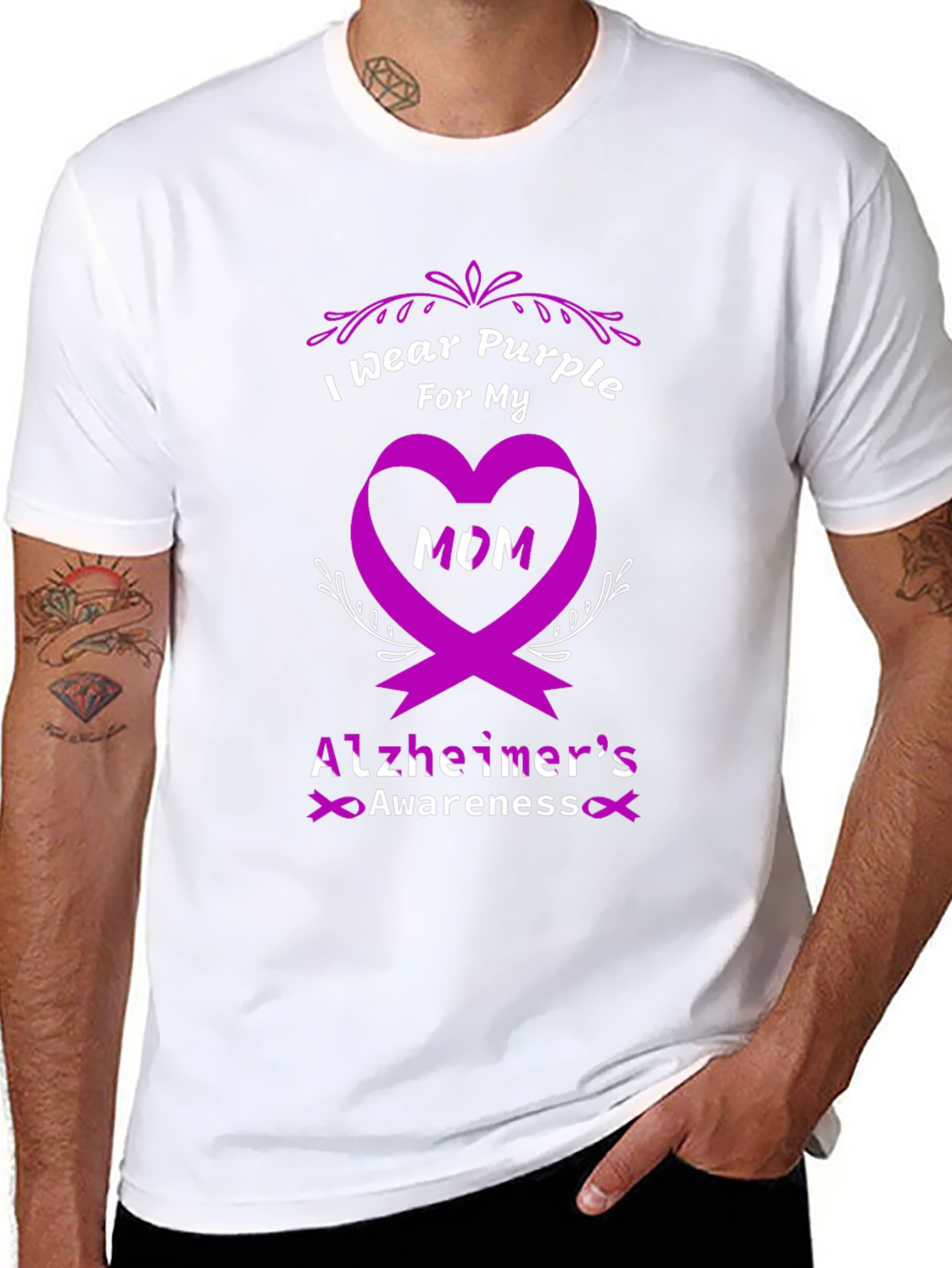 Purple Alzheimers Awareness T-Shirt - I Wear Purple For My Mom