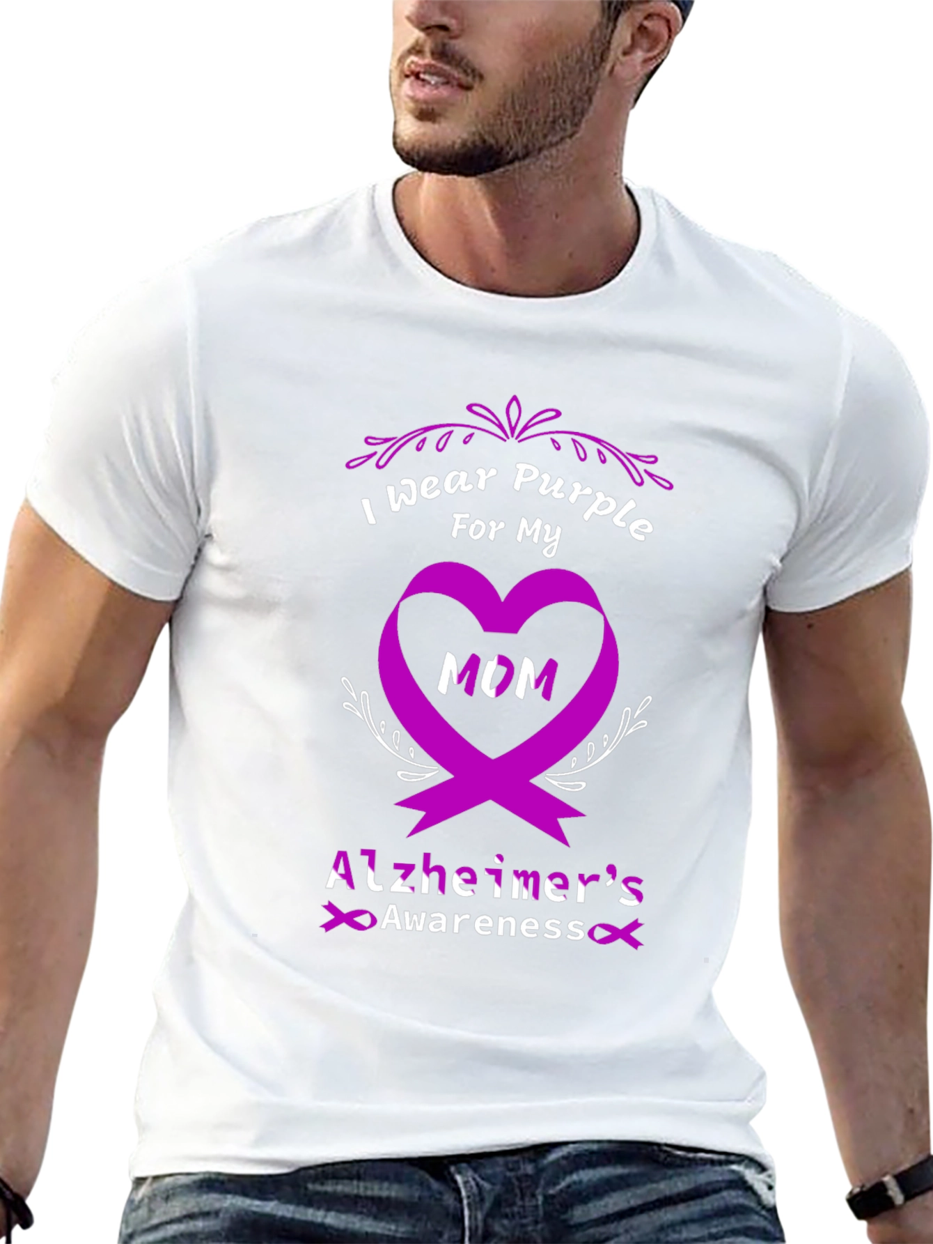 Purple Alzheimers Awareness T-Shirt - I Wear Purple For My Mom