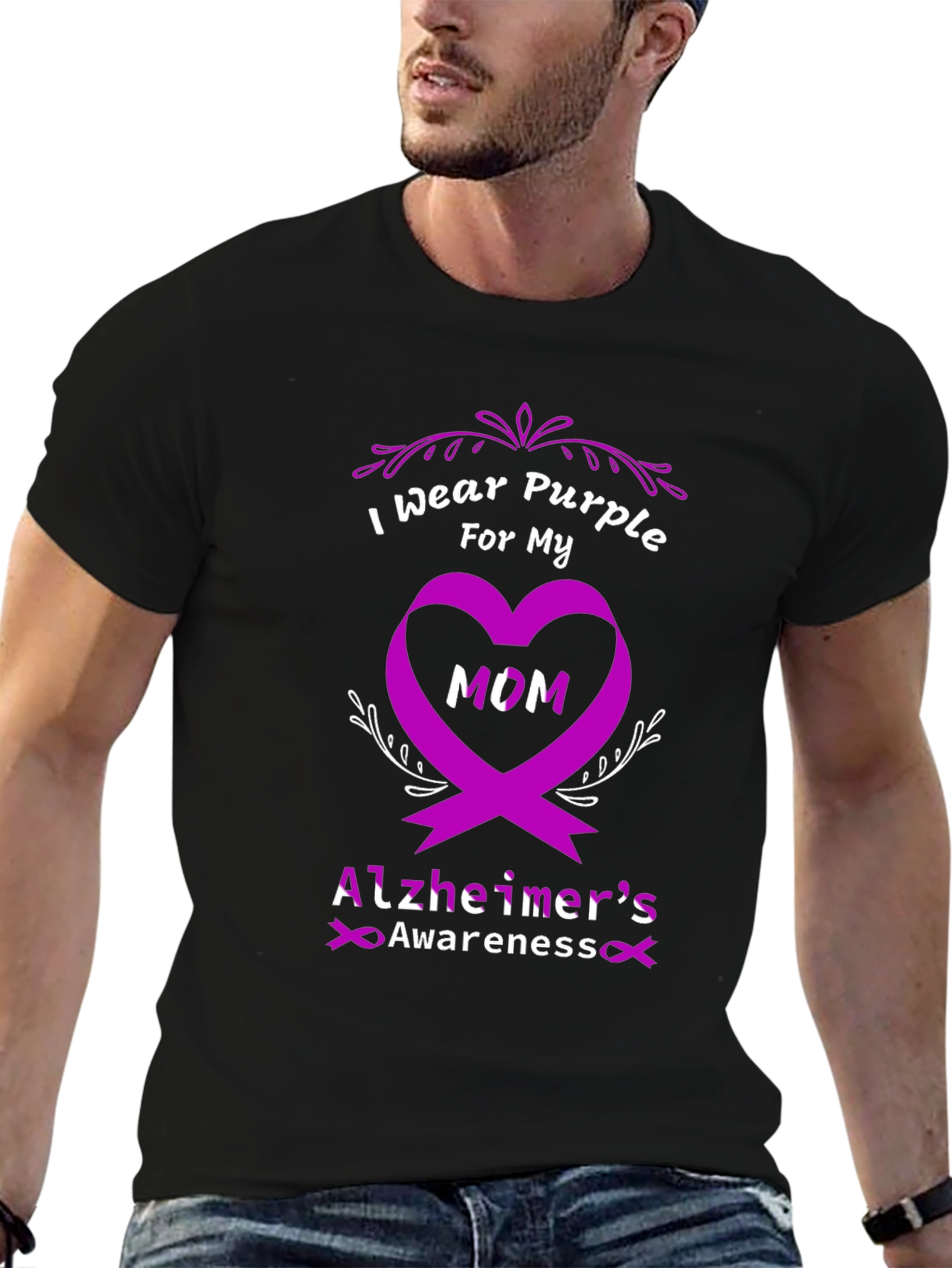 Purple Alzheimers Awareness T-Shirt - I Wear Purple For My Mom