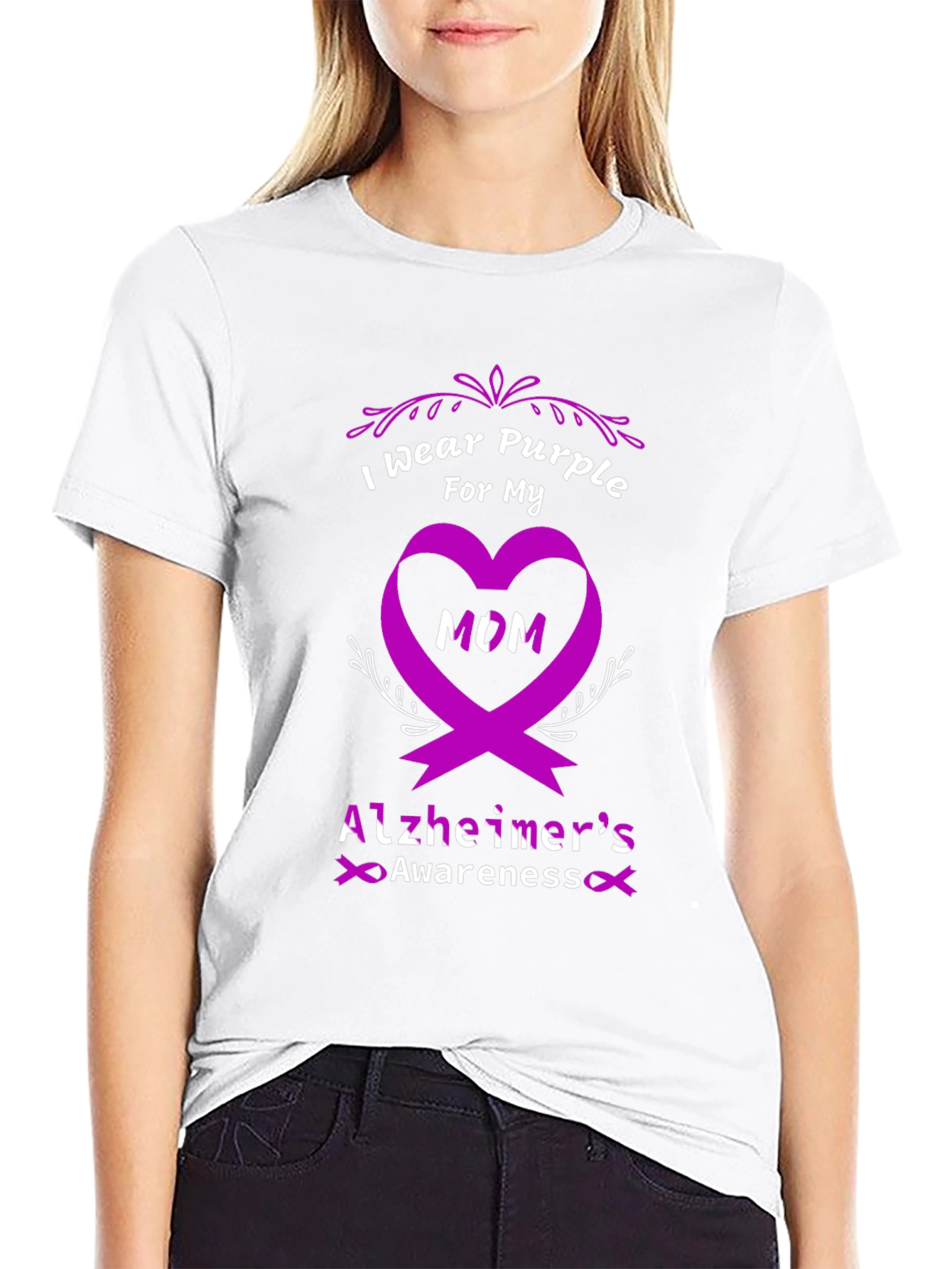 Purple Alzheimers Awareness T-Shirt - I Wear Purple For My Mom