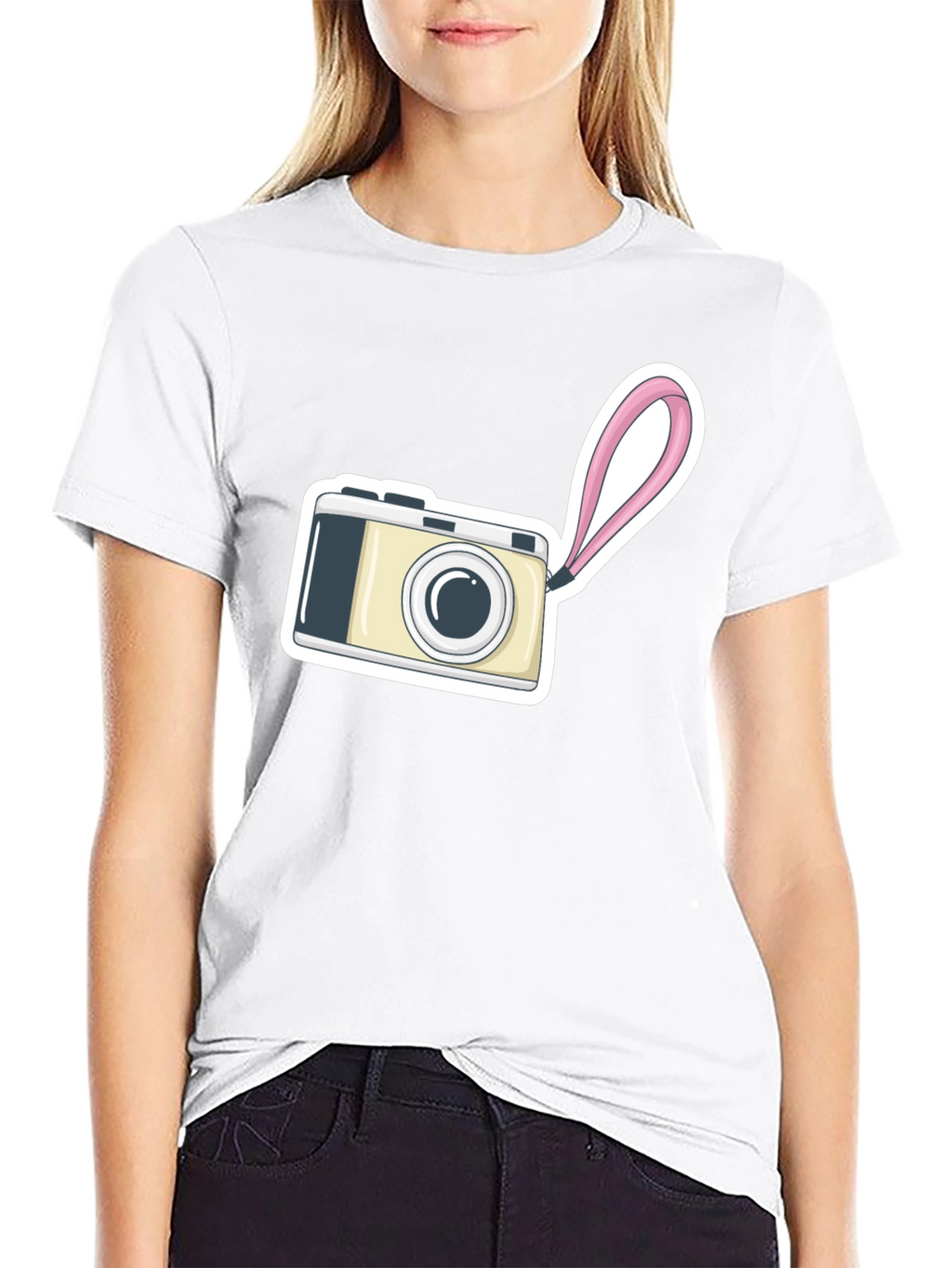 Black T-Shirt with Camera Graphic Print