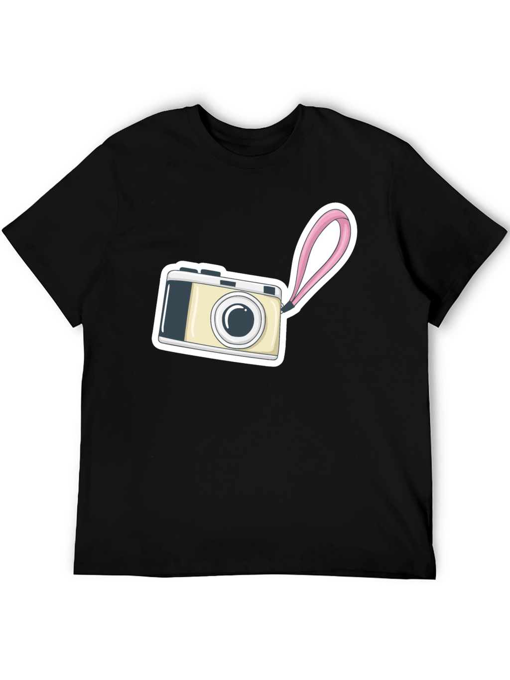 Black T-Shirt with Camera Graphic Print