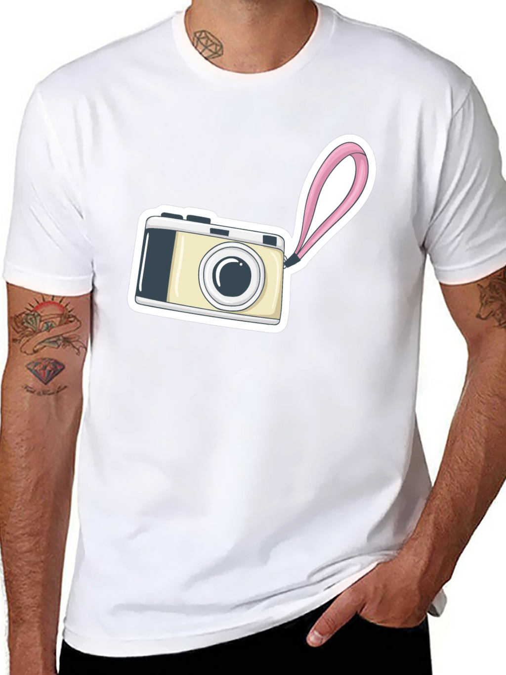 Black T-Shirt with Camera Graphic Print