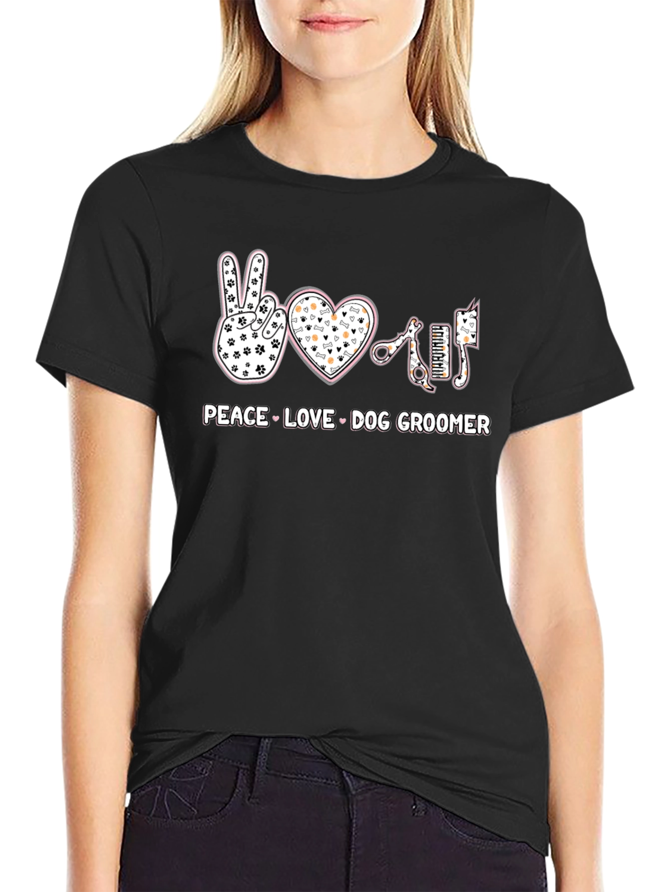 Peace Love Dog Groomer T-Shirt - Pet Salon Apparel