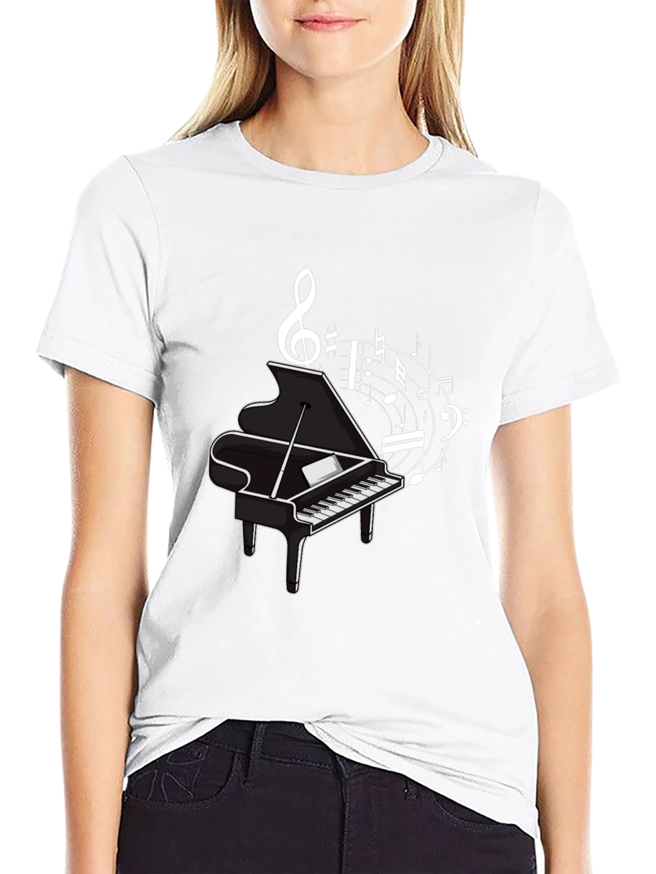 Musical Piano Graphic Tee - Classic Black Cotton