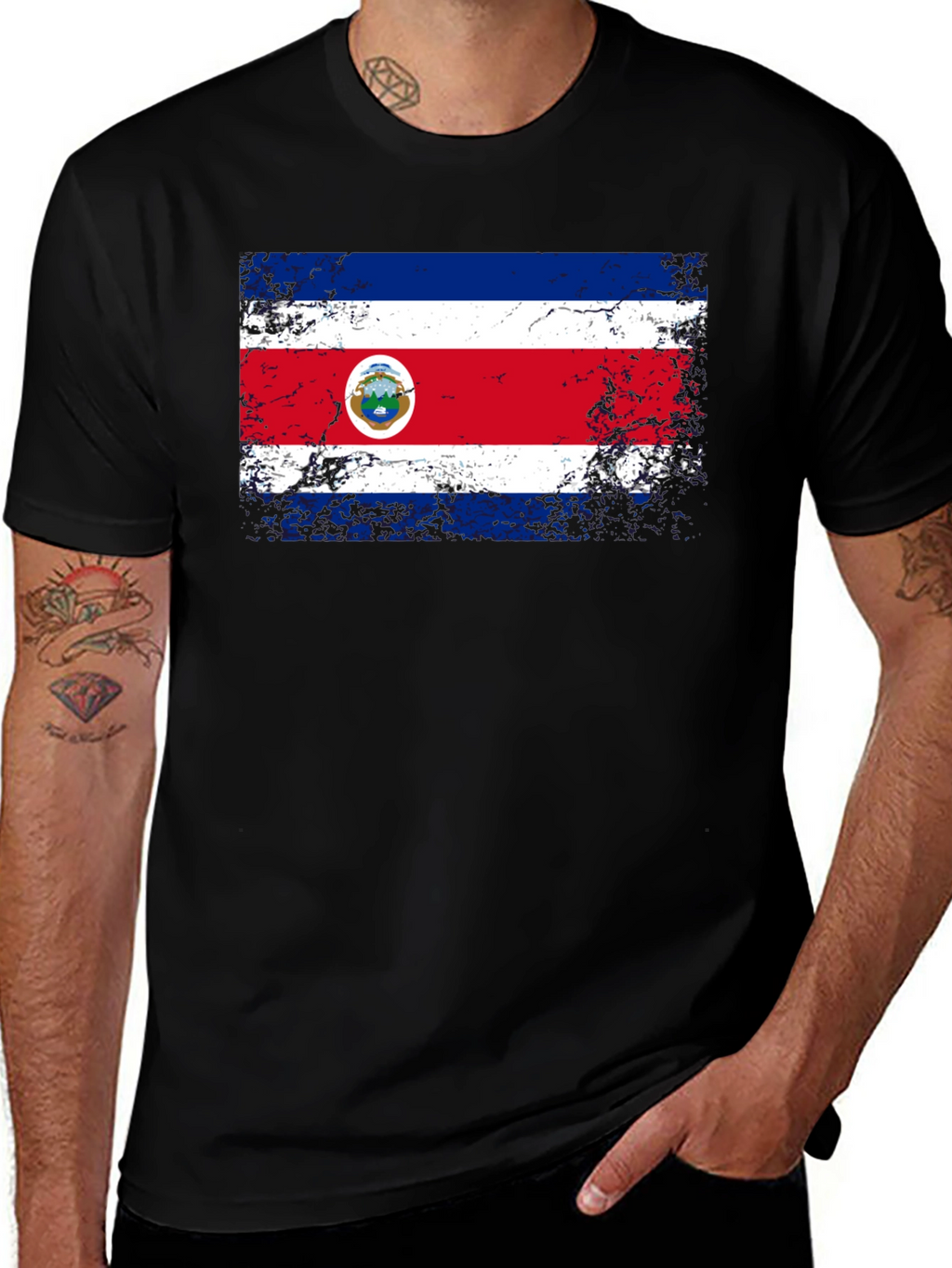 Costa Rica Flag Distressed T-Shirt