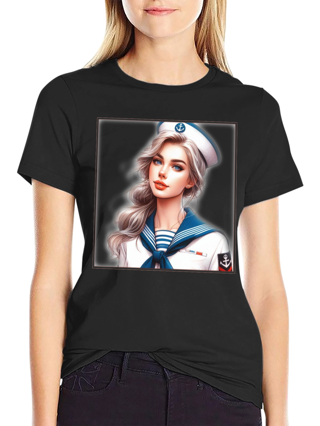 Sailor Girl Graphic Tee - Black Cotton T-Shirt