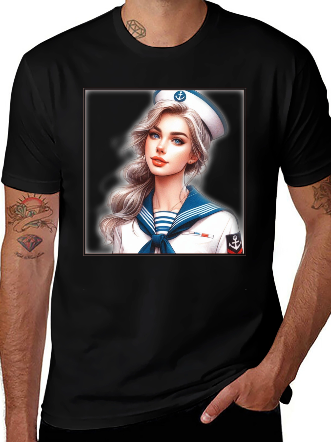 Sailor Girl Graphic Tee - Black Cotton T-Shirt