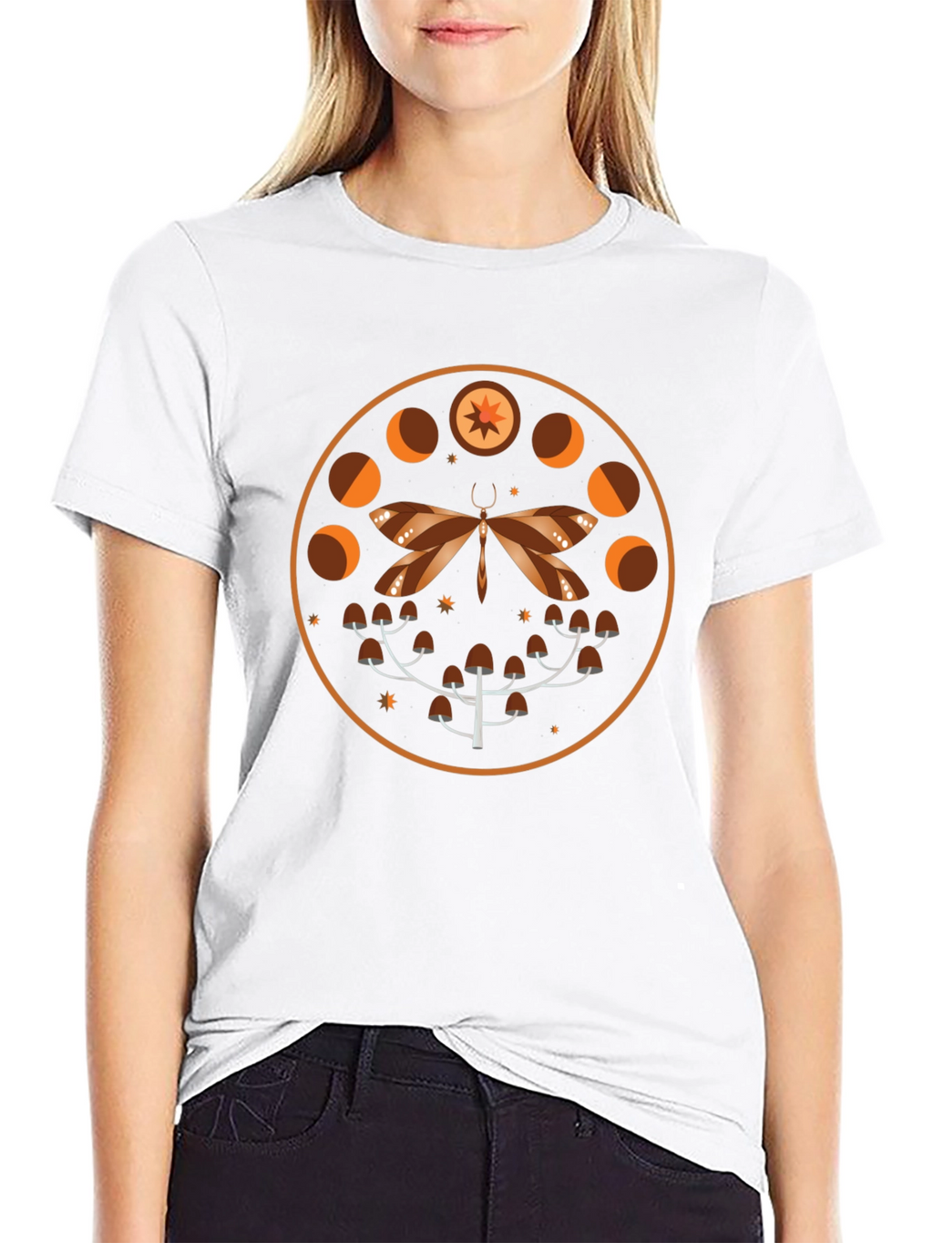 Mystic Moth & Moon Phases Graphic Tee - Black