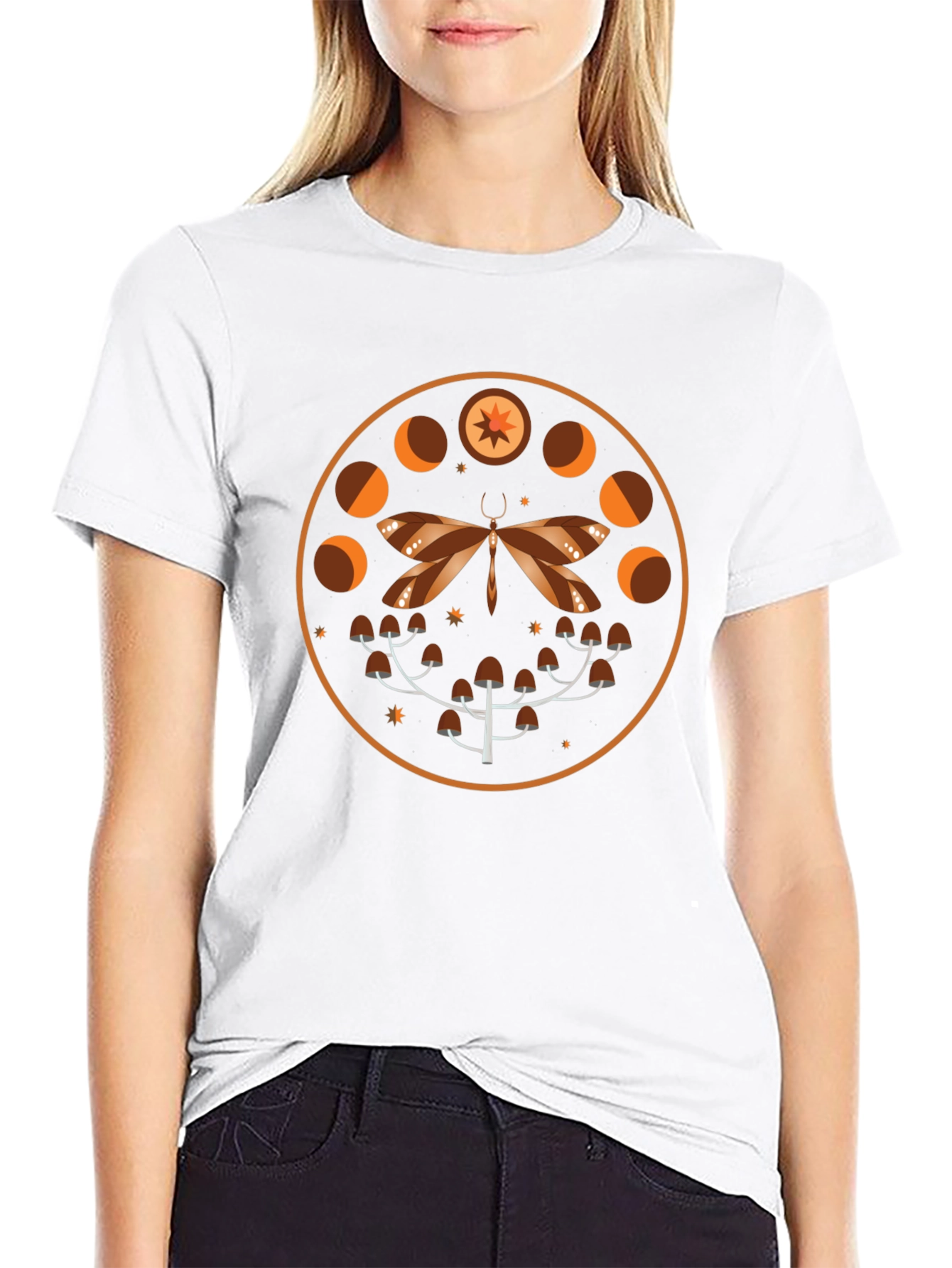 Mystic Moth & Moon Phases Graphic Tee - Black
