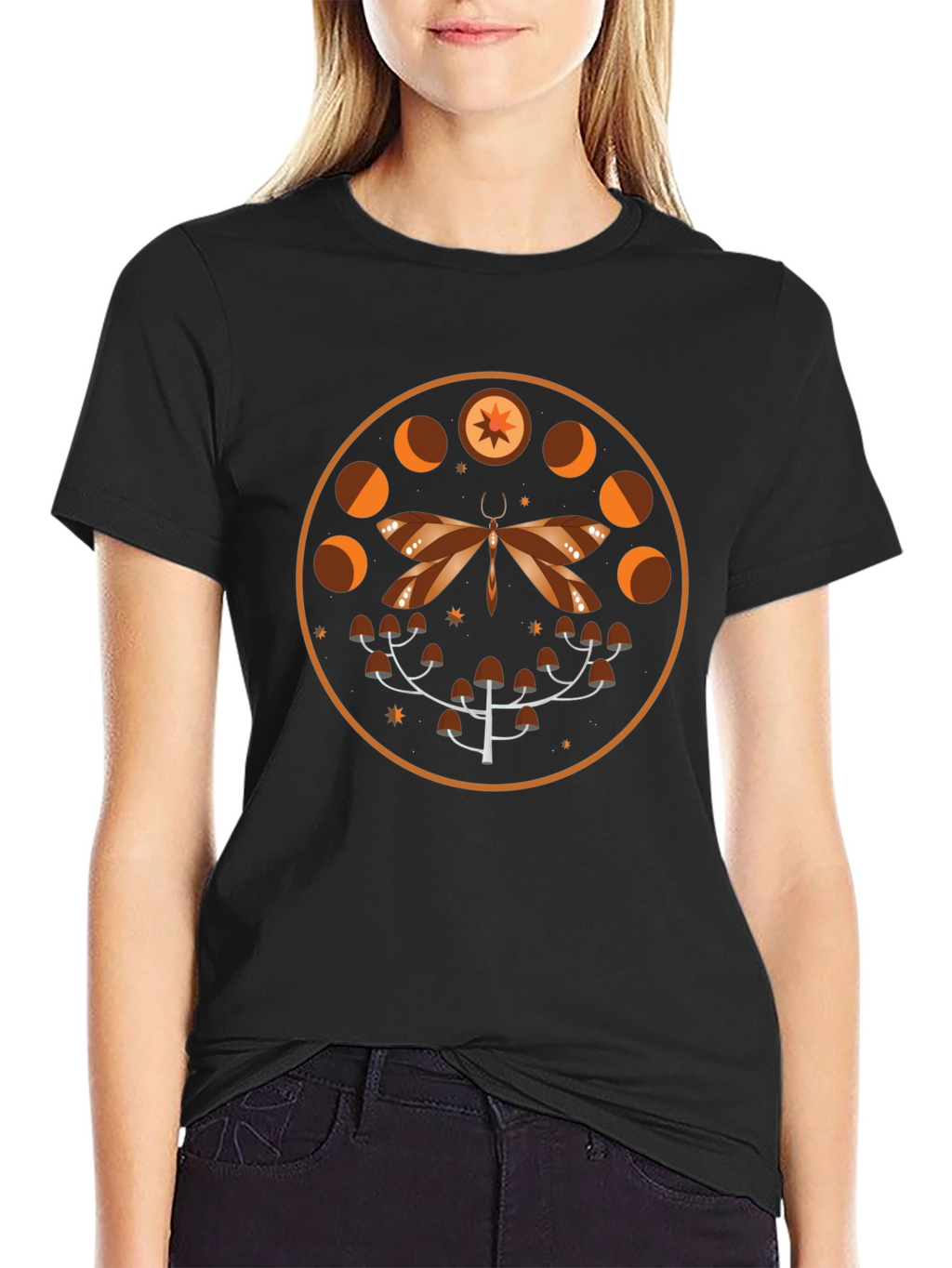 Mystic Moth & Moon Phases Graphic Tee - Black