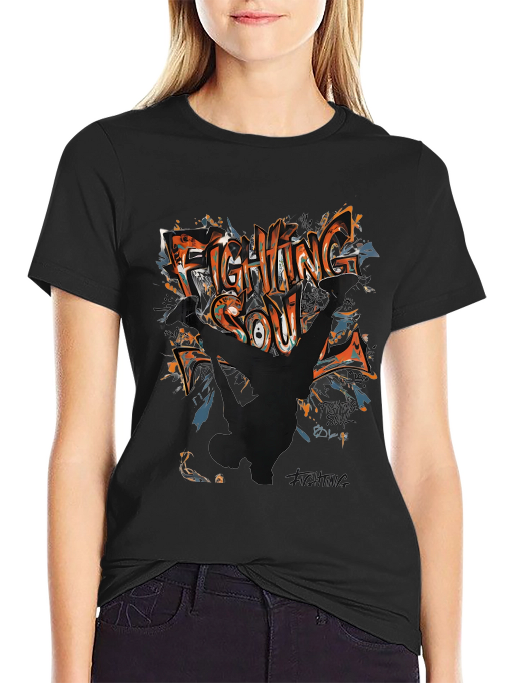 Fighting Soul Graphic Print Black T-Shirt