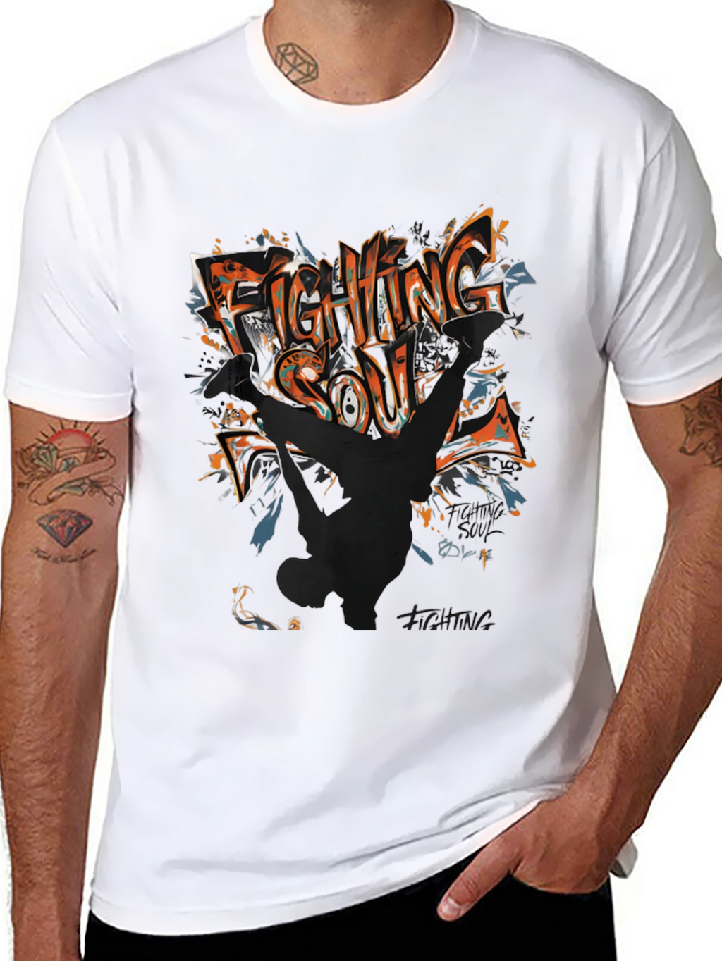 Fighting Soul Graphic Print Black T-Shirt