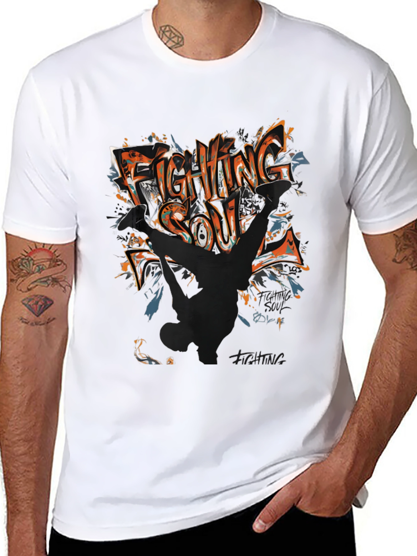 Fighting Soul Graphic Print Black T-Shirt