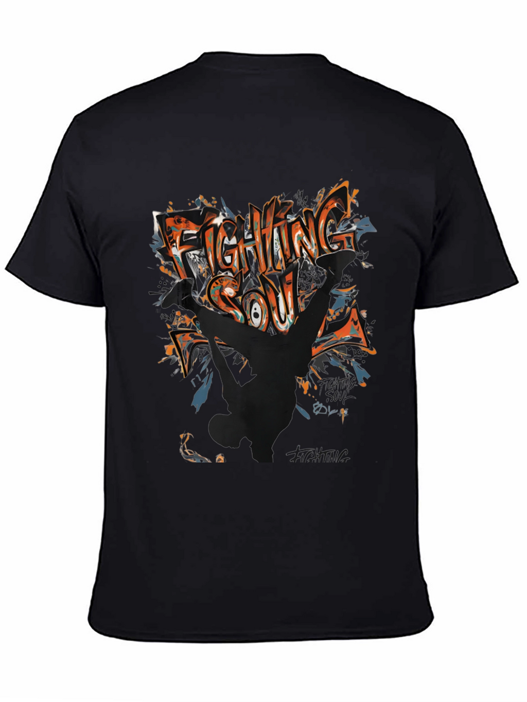 Fighting Soul Graphic Print Black T-Shirt