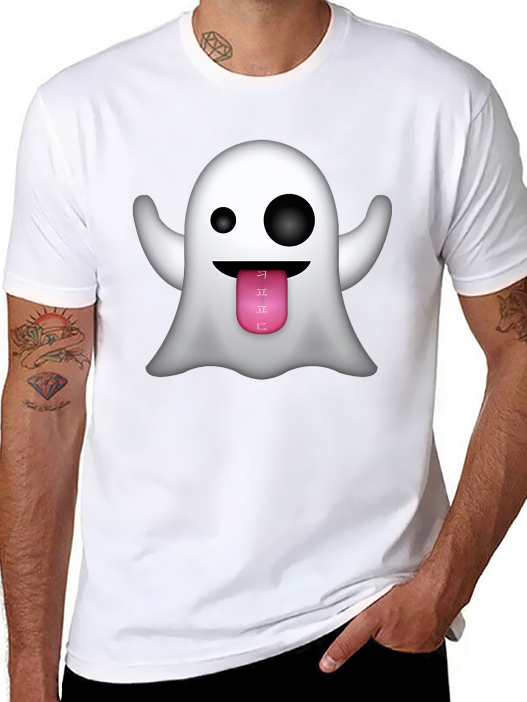 Ghost Emoji Graphic Tee - Black Crew Neck