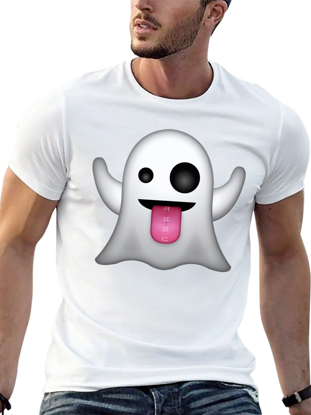 Ghost Emoji Graphic Tee - Black Crew Neck