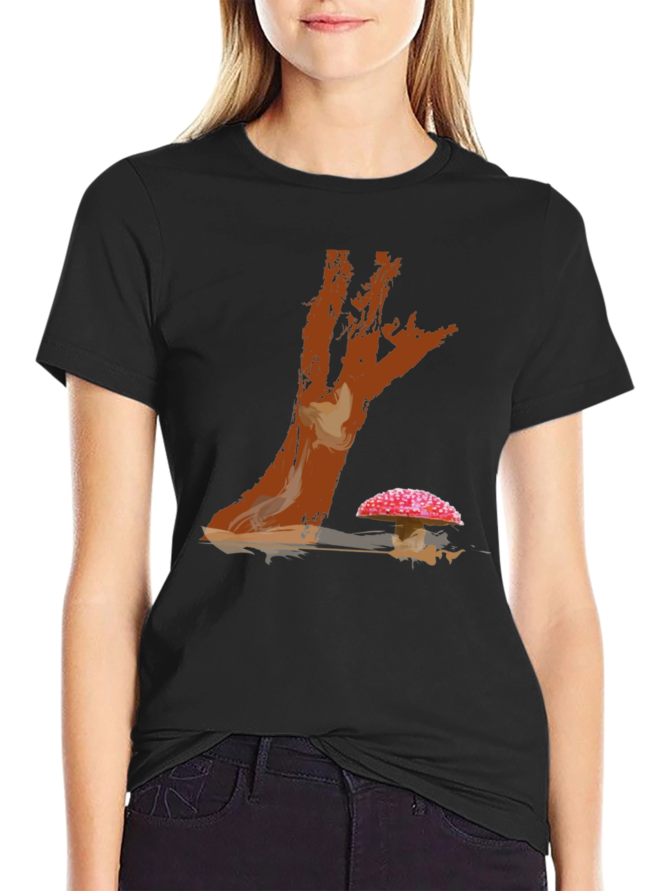 Mushroom Tree Graphic Print Tee - Casual Style